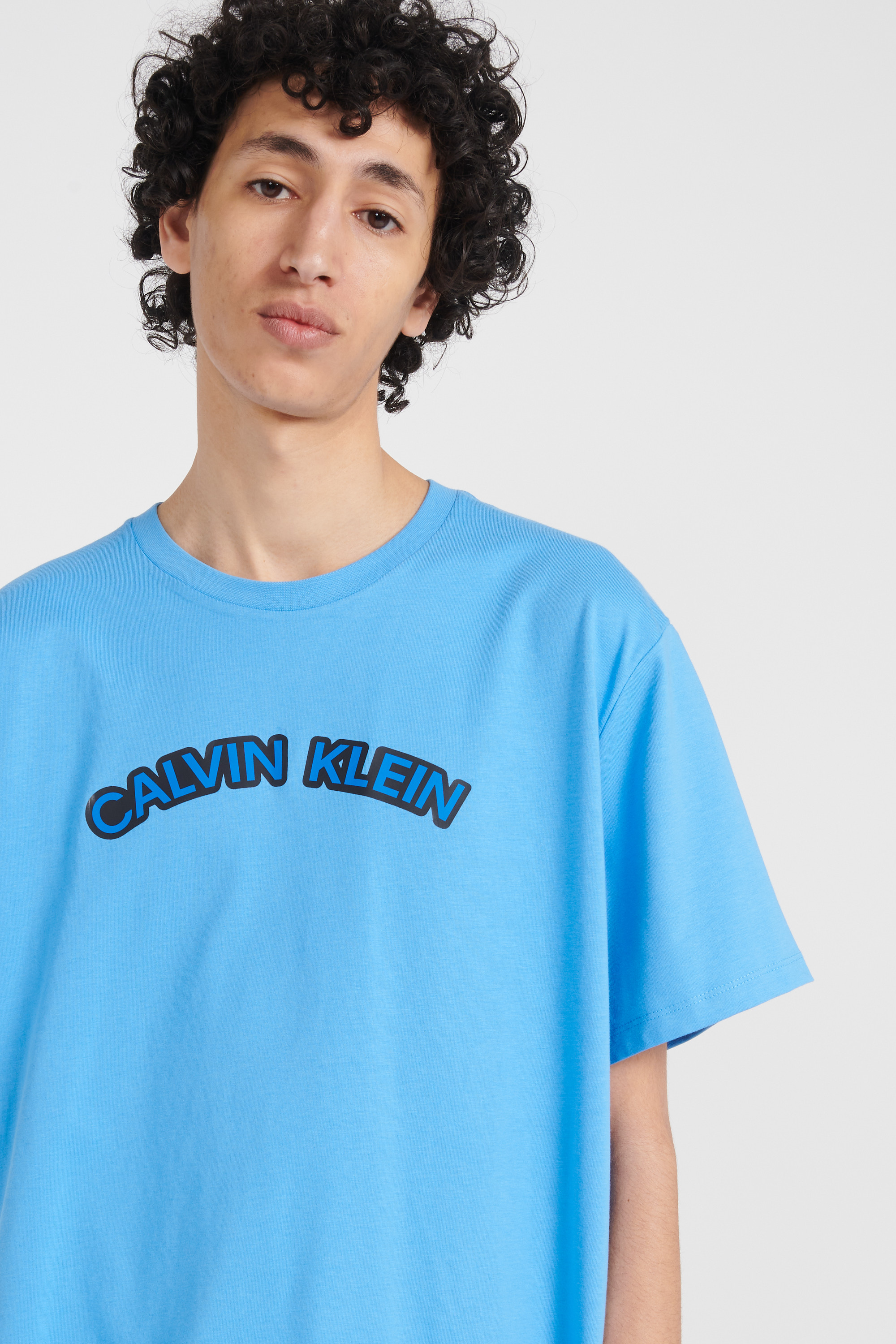 Regular-fit round-neck cotton T-shirt Blue
