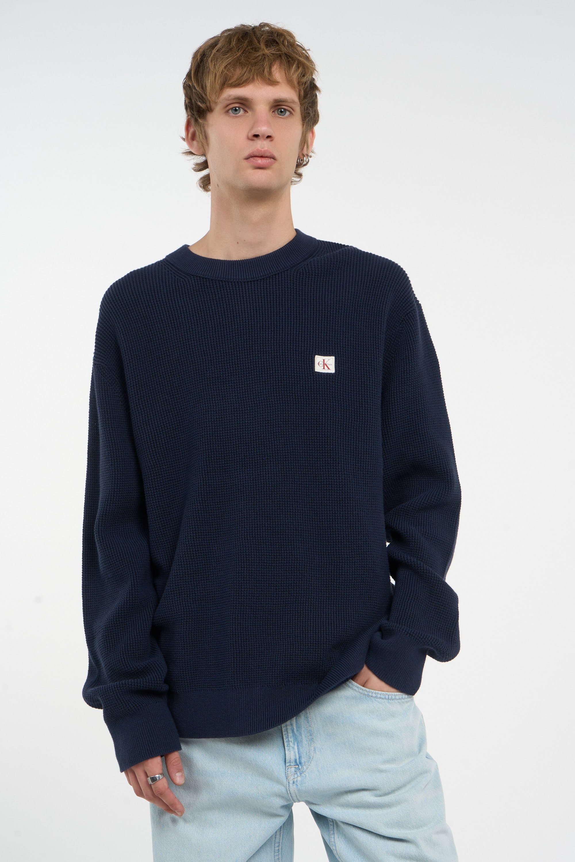 Pull col rond en coton | Bleu CALVIN KLEIN Homme