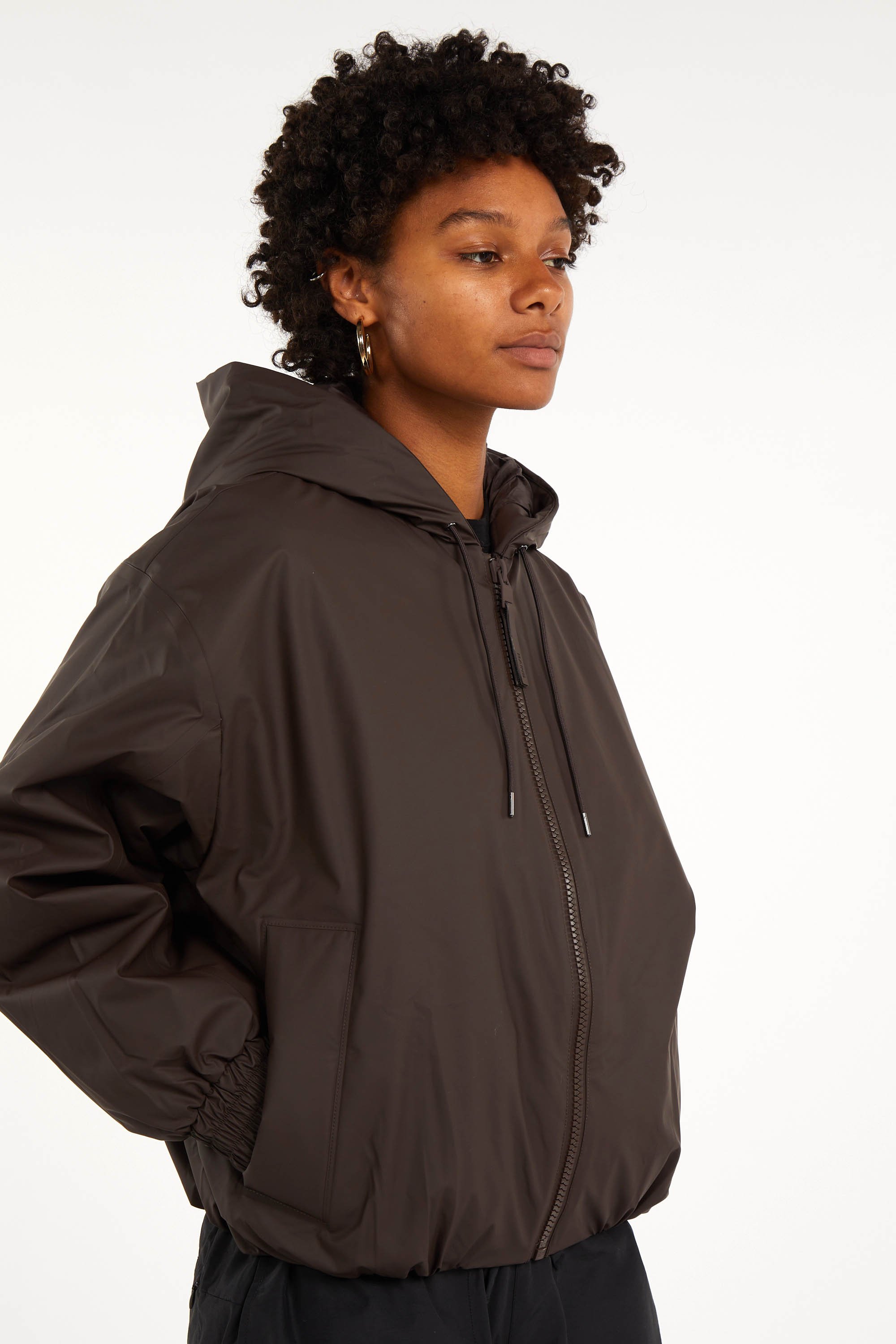Lightweight quilted padded jacket with high neck | Brown RAINS Women