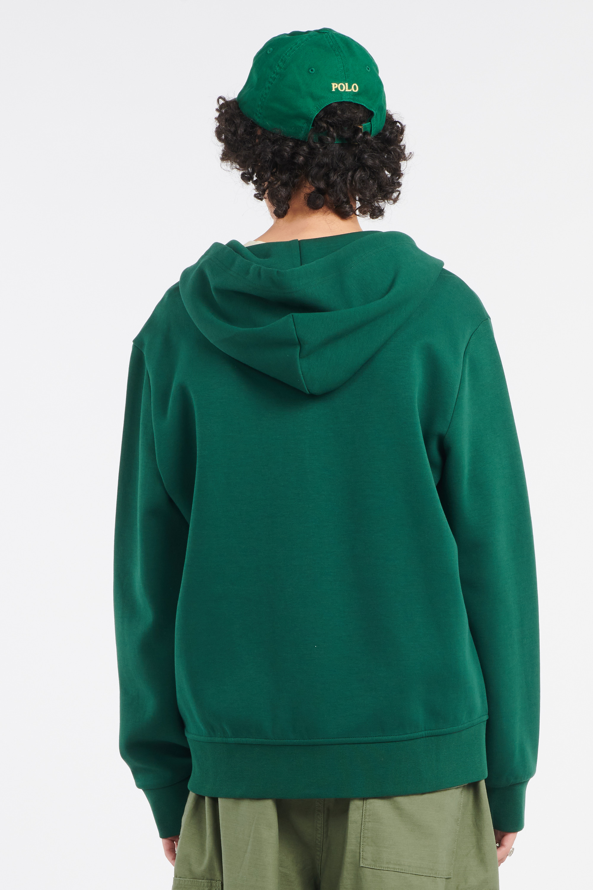 Regular-fit zip-up cotton-blend hoodie with Pony Player Green