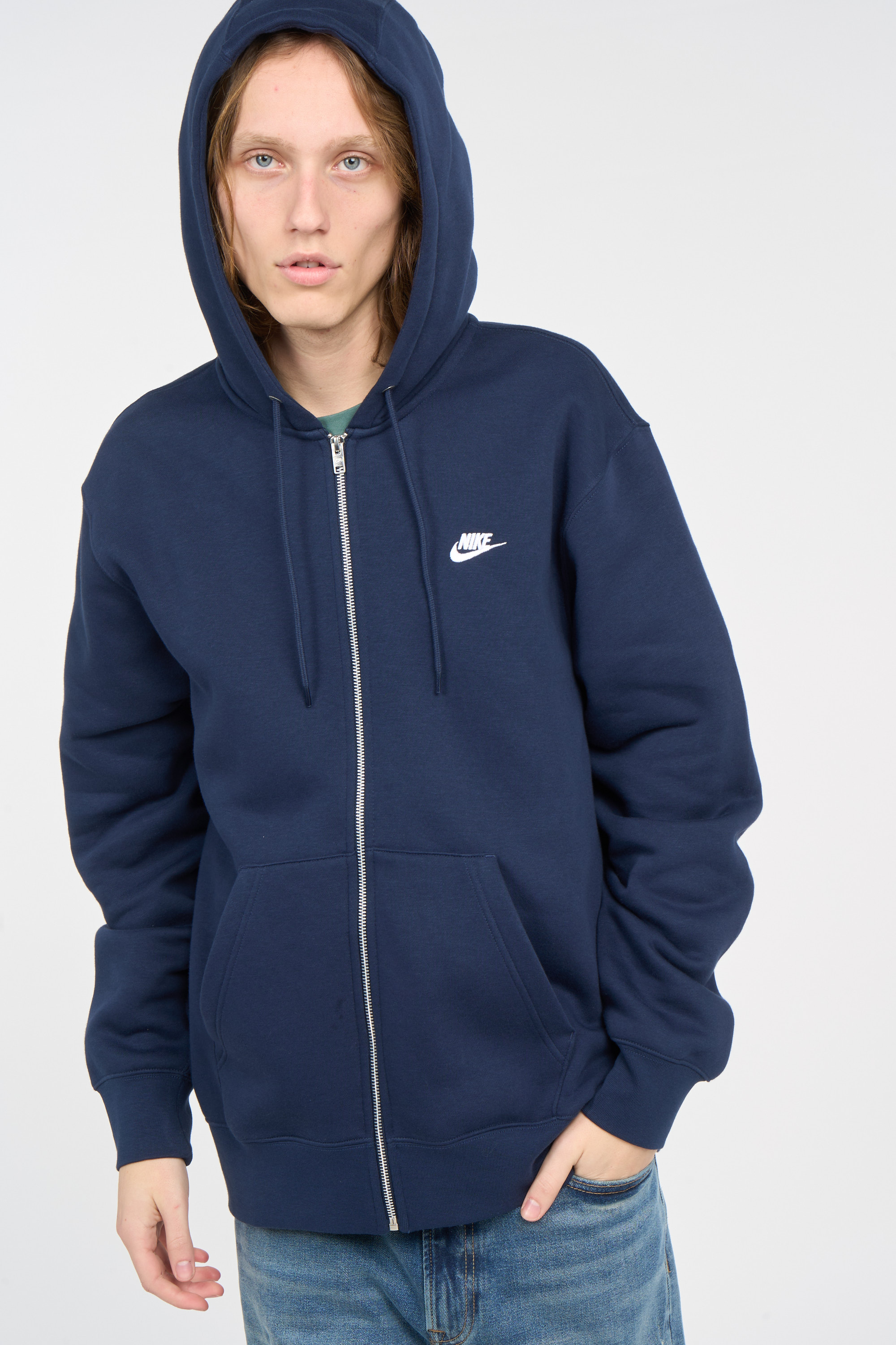 Regular-fit zip-up cotton-blend hoodie with Pony Player Blue