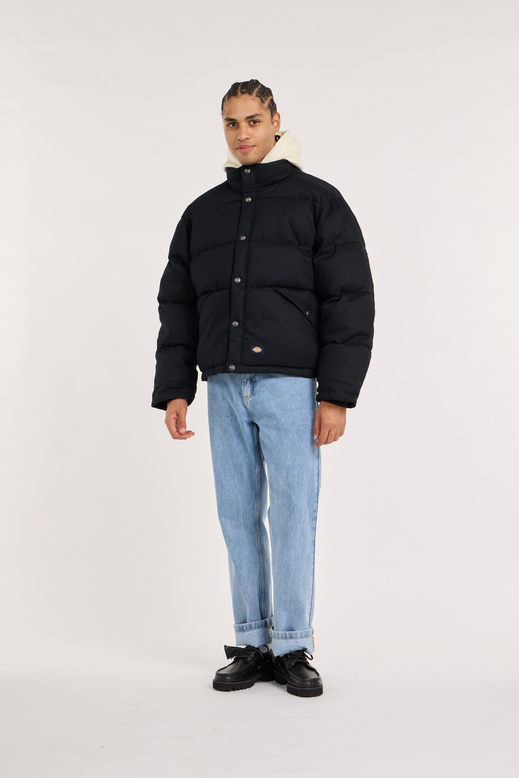 Zipped high-neck colorblock padded jacket with hood | Black DICKIES Men