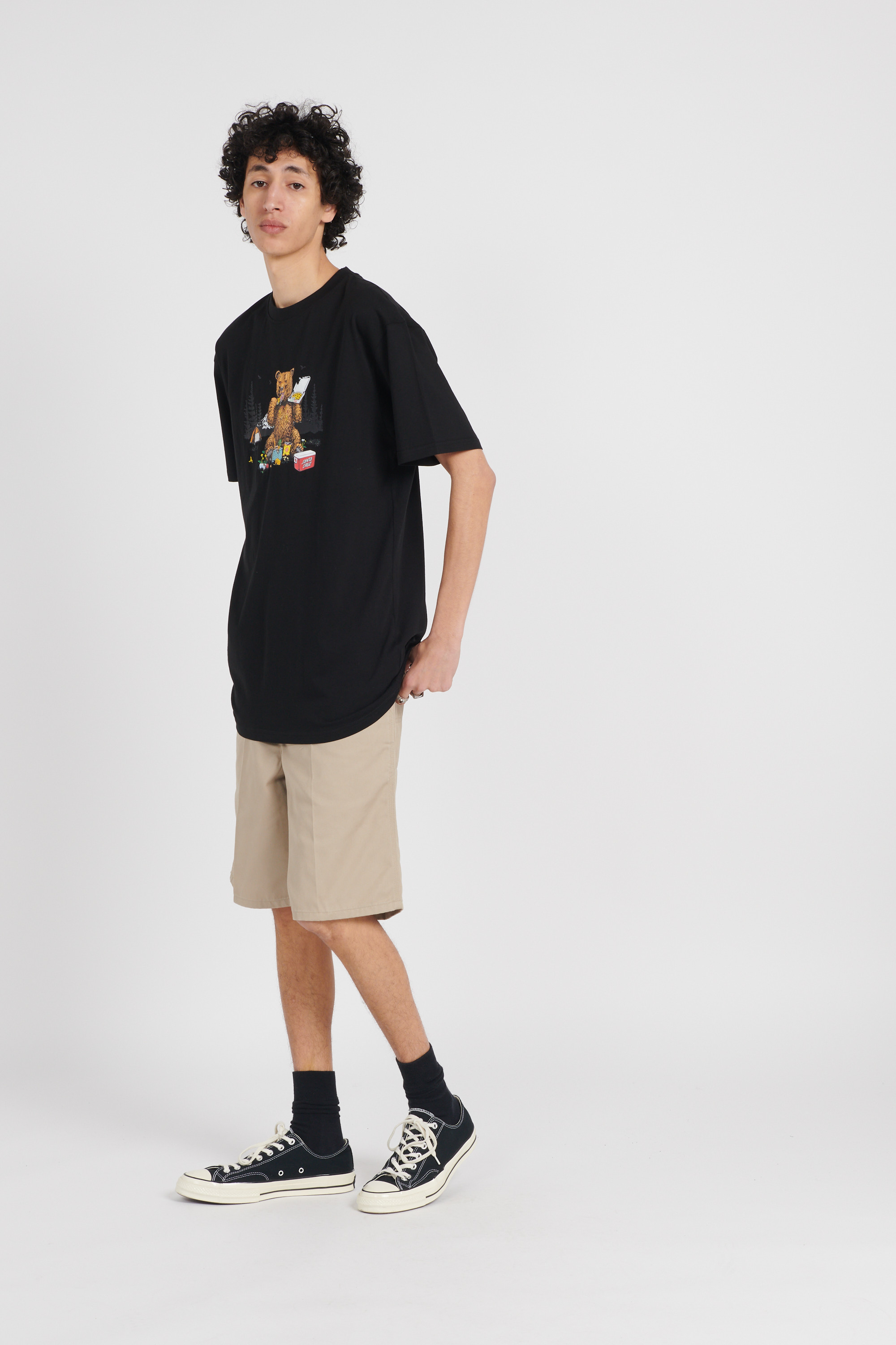 Regular-fit round-neck cotton T-shirt Black