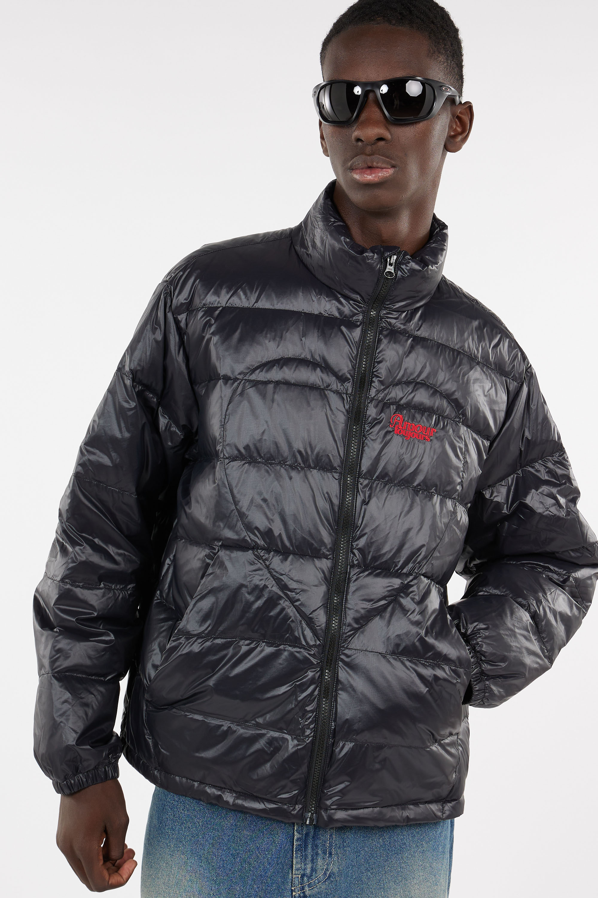 Lightweight quilted padded jacket with high neck Black