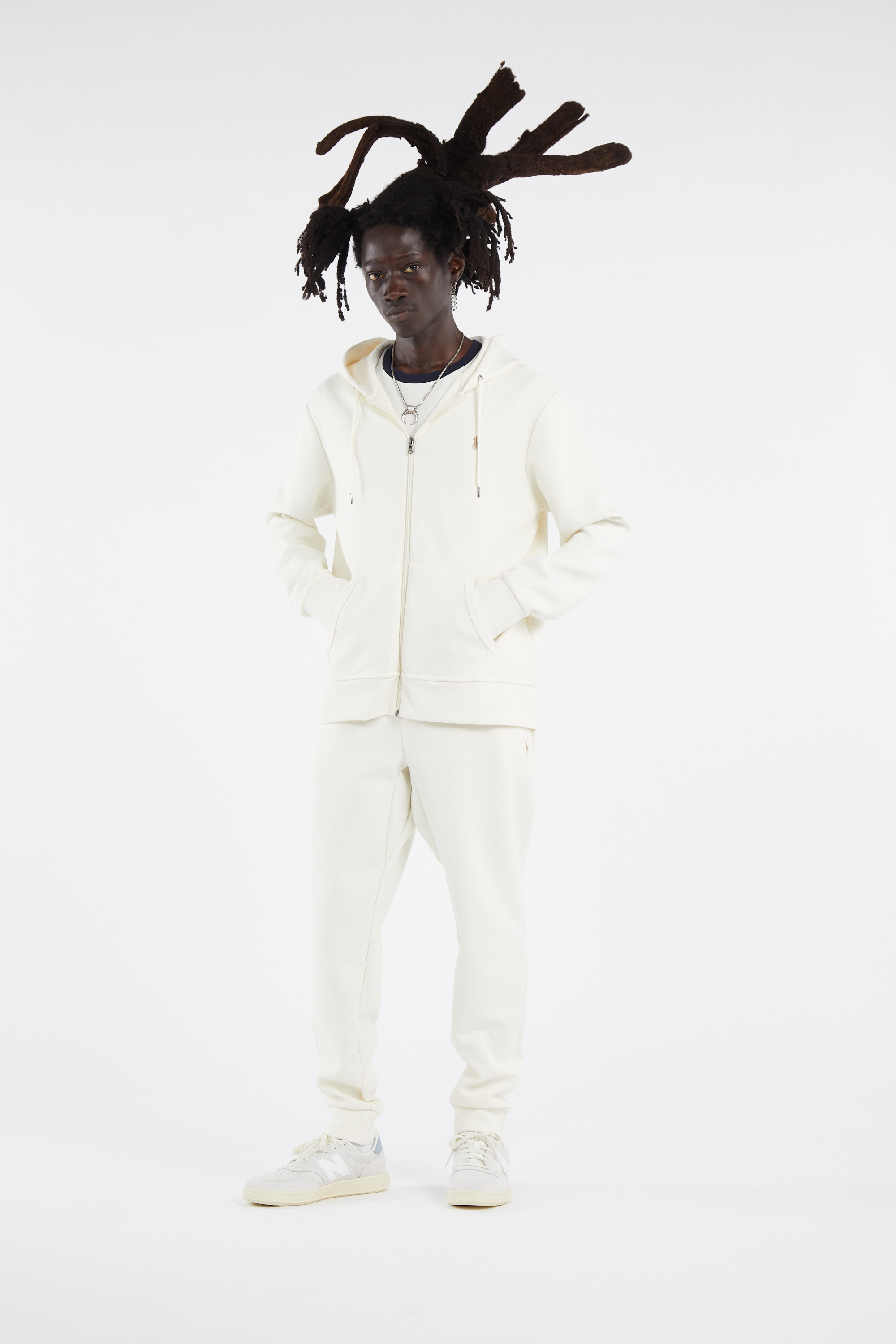 Regular-fit zip-up cotton-blend hoodie with Pony Player Beige