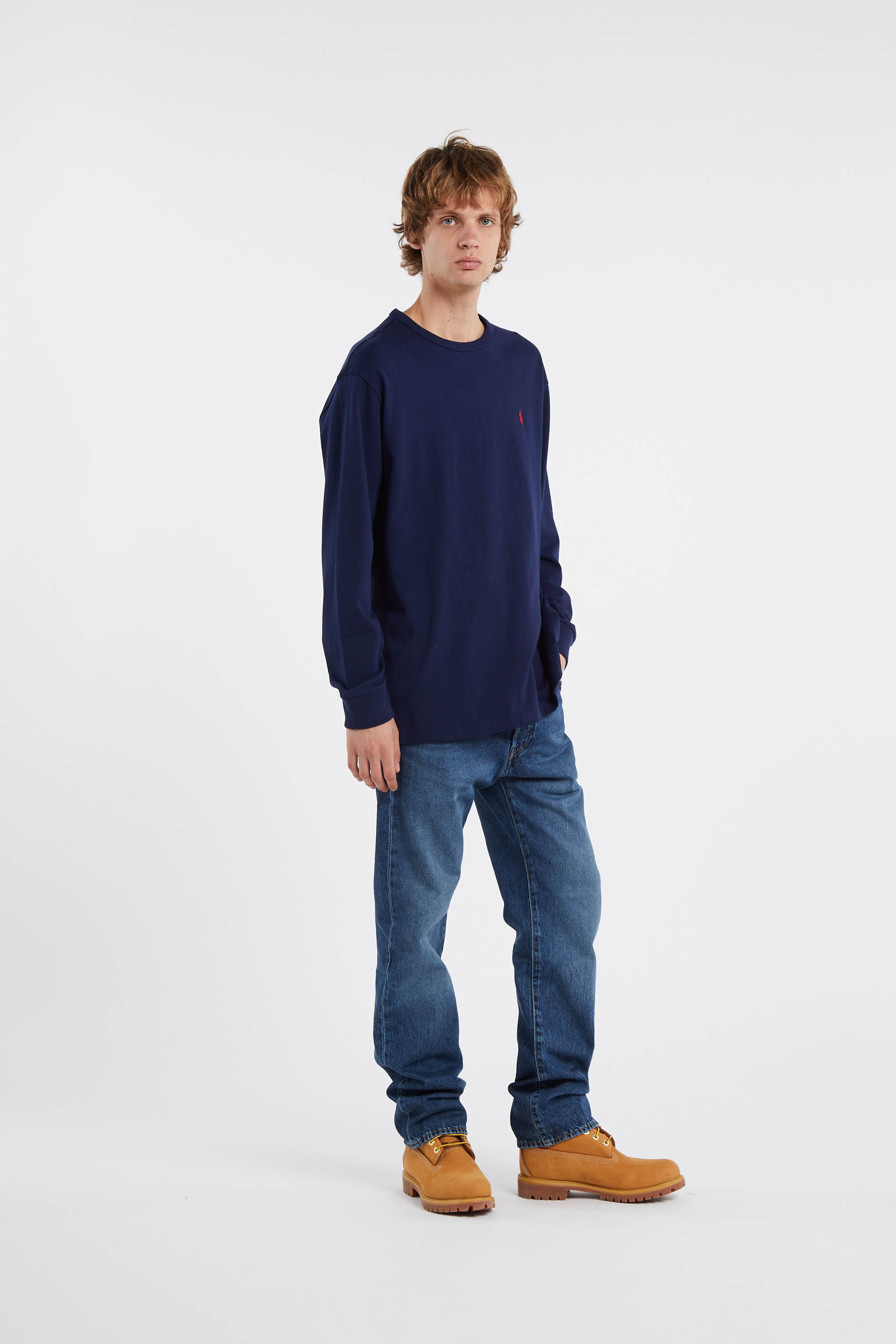 Regular-fit round-neck cotton T-shirt Blue