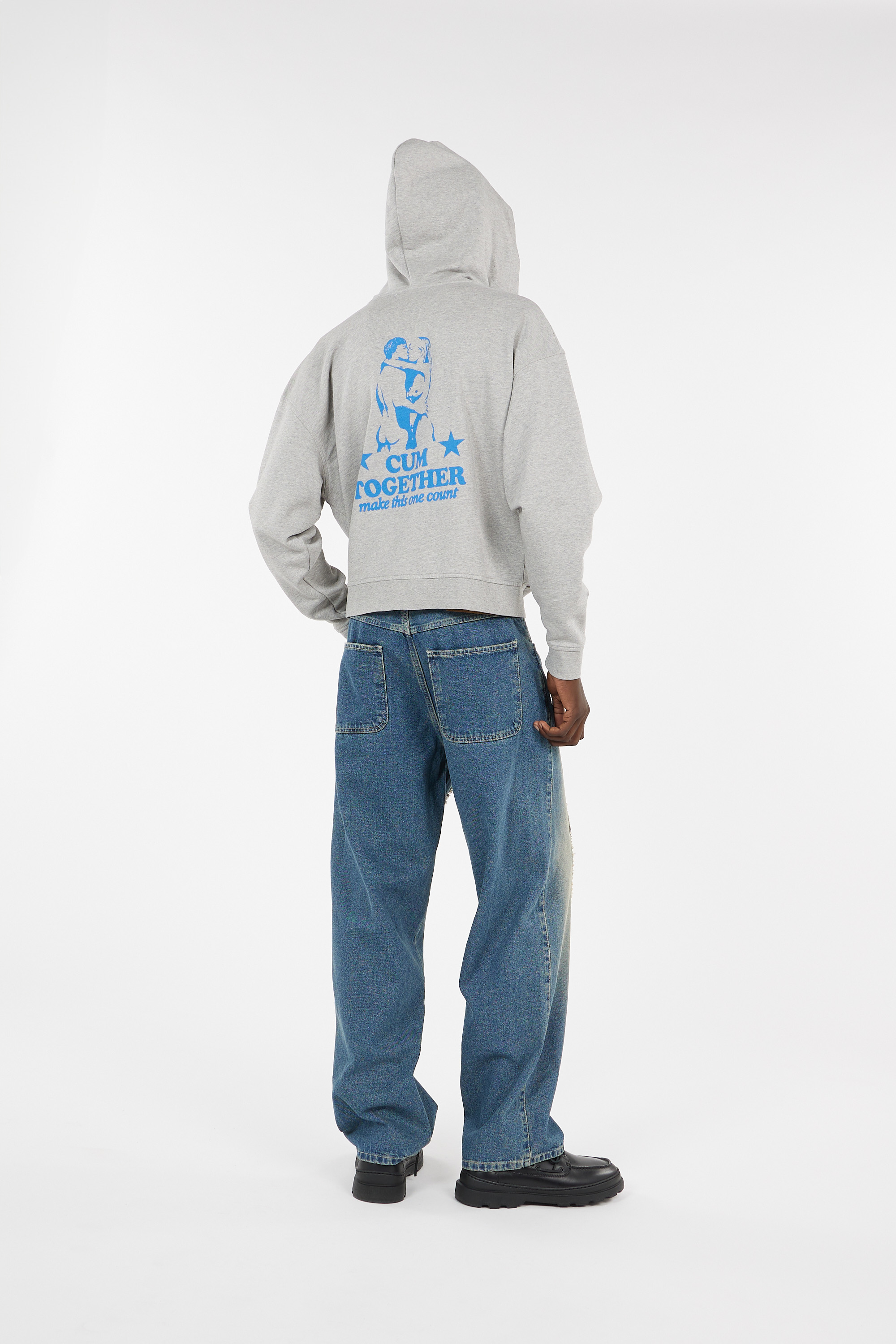 Regular-fit zip-up cotton-blend hoodie with Pony Player Grey