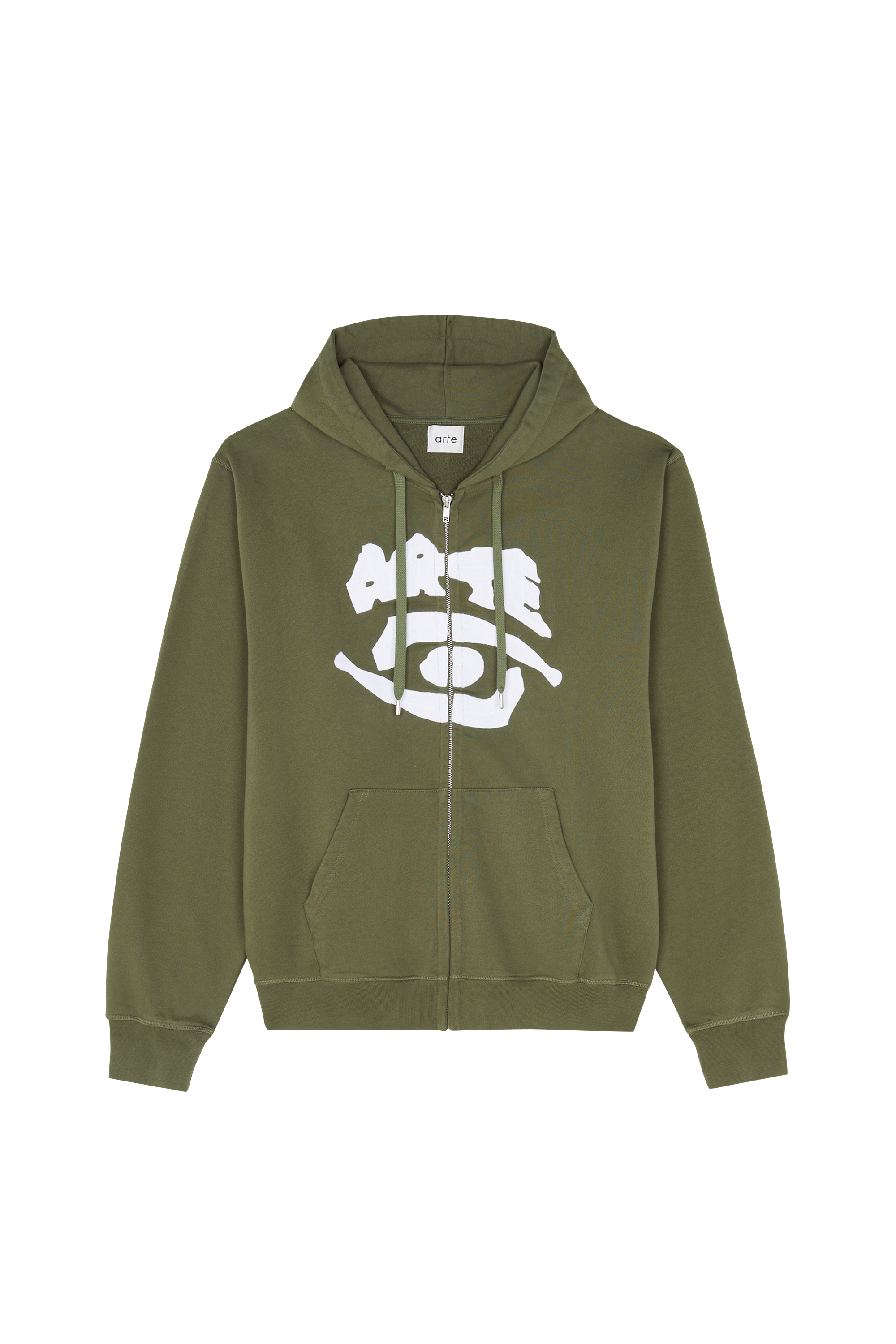 Regular-fit zip-up cotton-blend hoodie with Pony Player Khaki