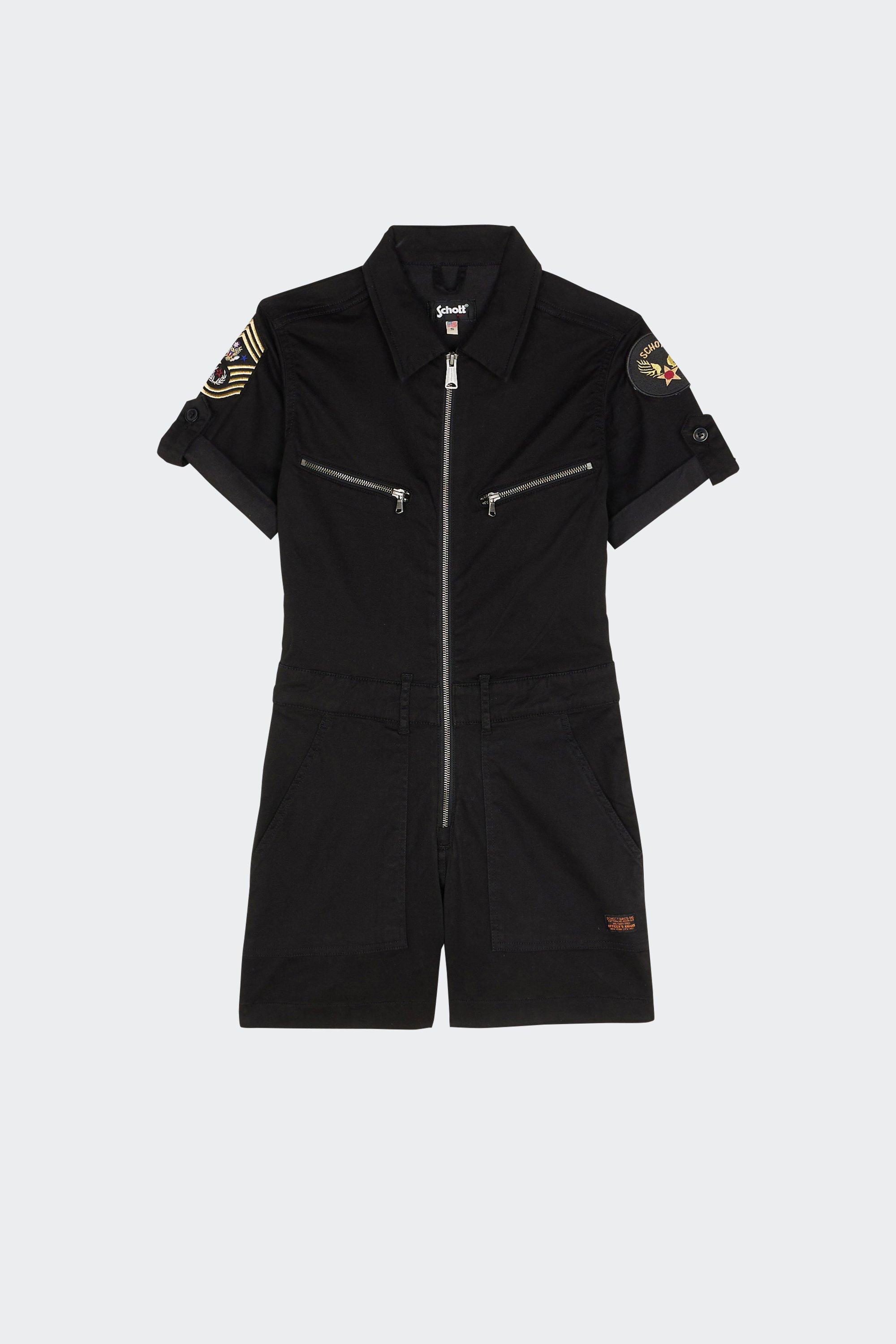 Cotton-blend playsuit with badges | Black by SCHOTT Cotton-blend playsuit with badges Black