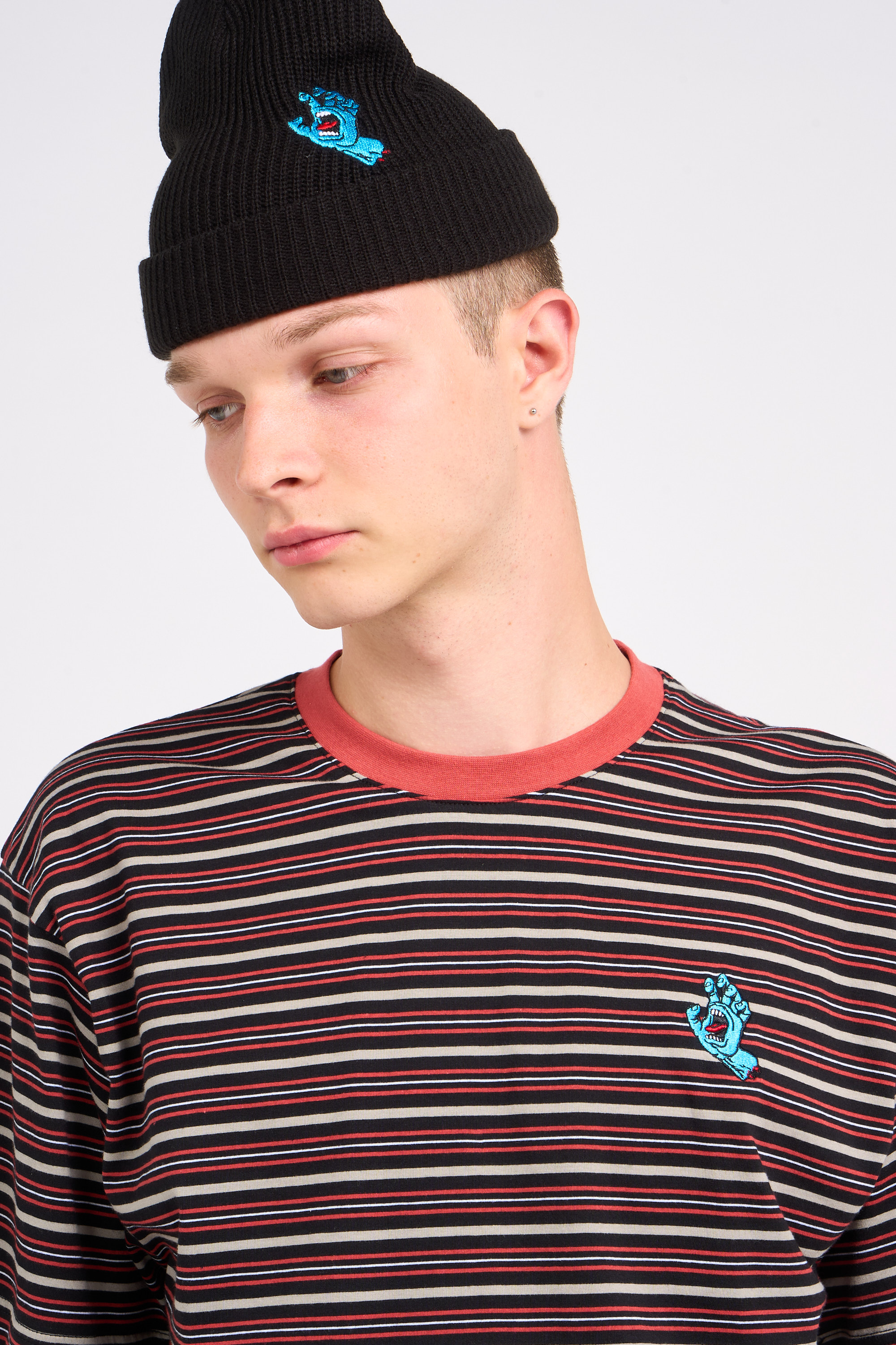 Embroidered rib-knit beanie Black