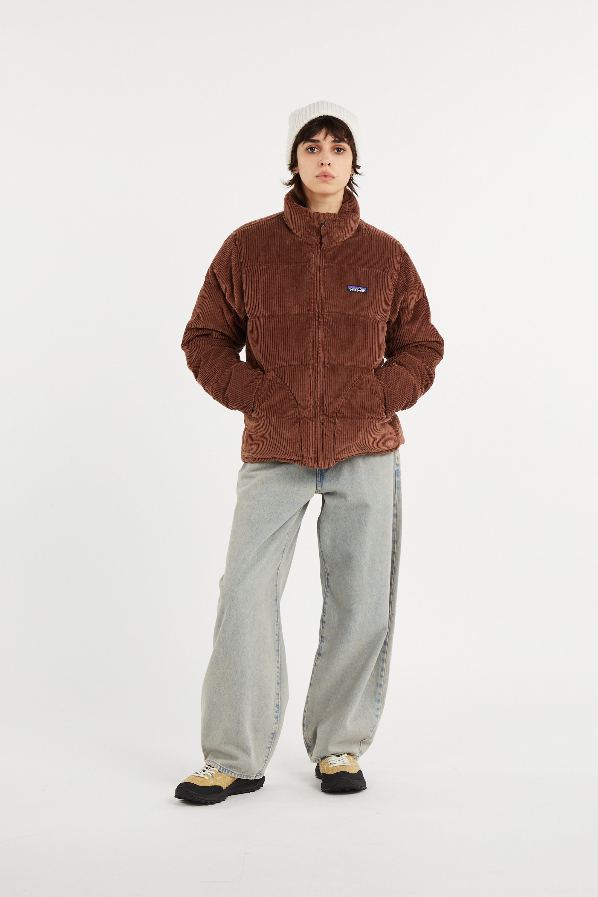 Zipped high-neck colorblock padded jacket with hood PATAGONIA Brown