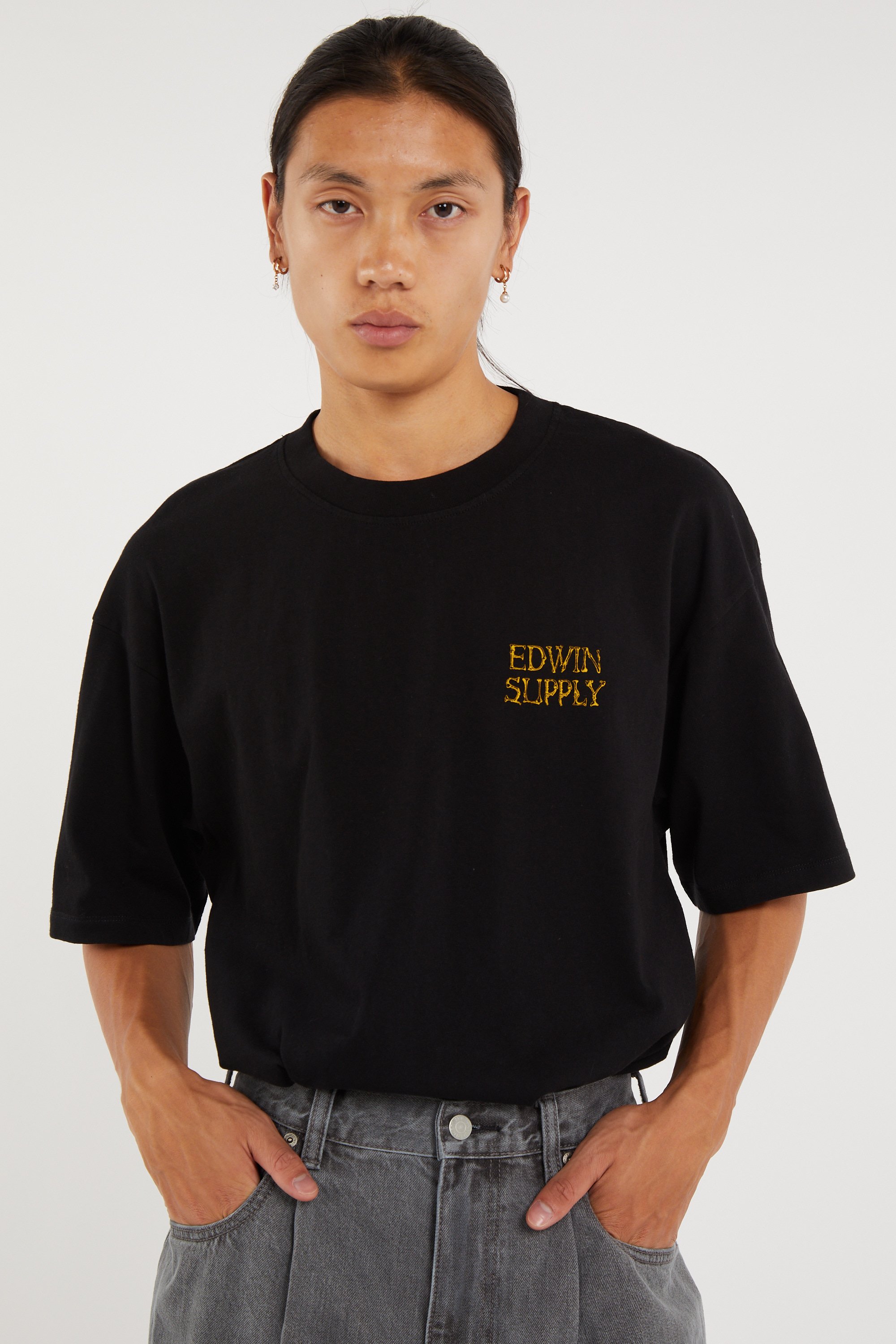 Regular-fit round-neck cotton T-shirt | Black EDWIN Men