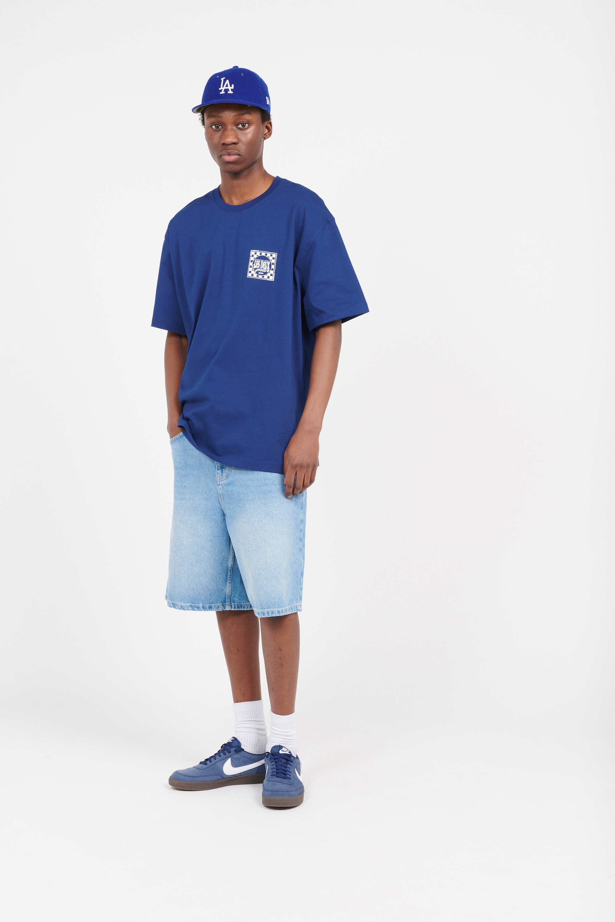 Regular-fit round-neck cotton T-shirt Blue