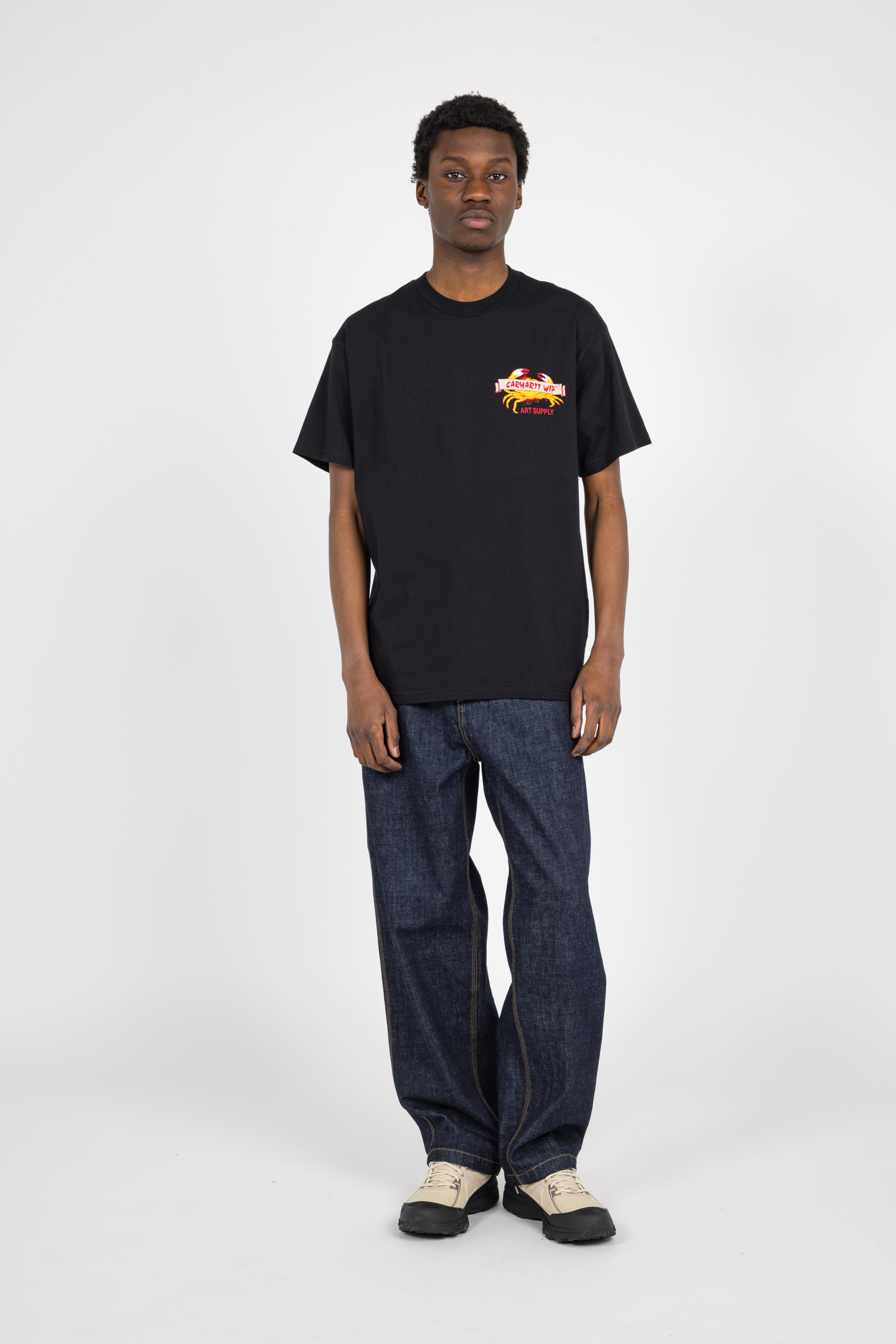 Regular-fit round-neck cotton T-shirt Black
