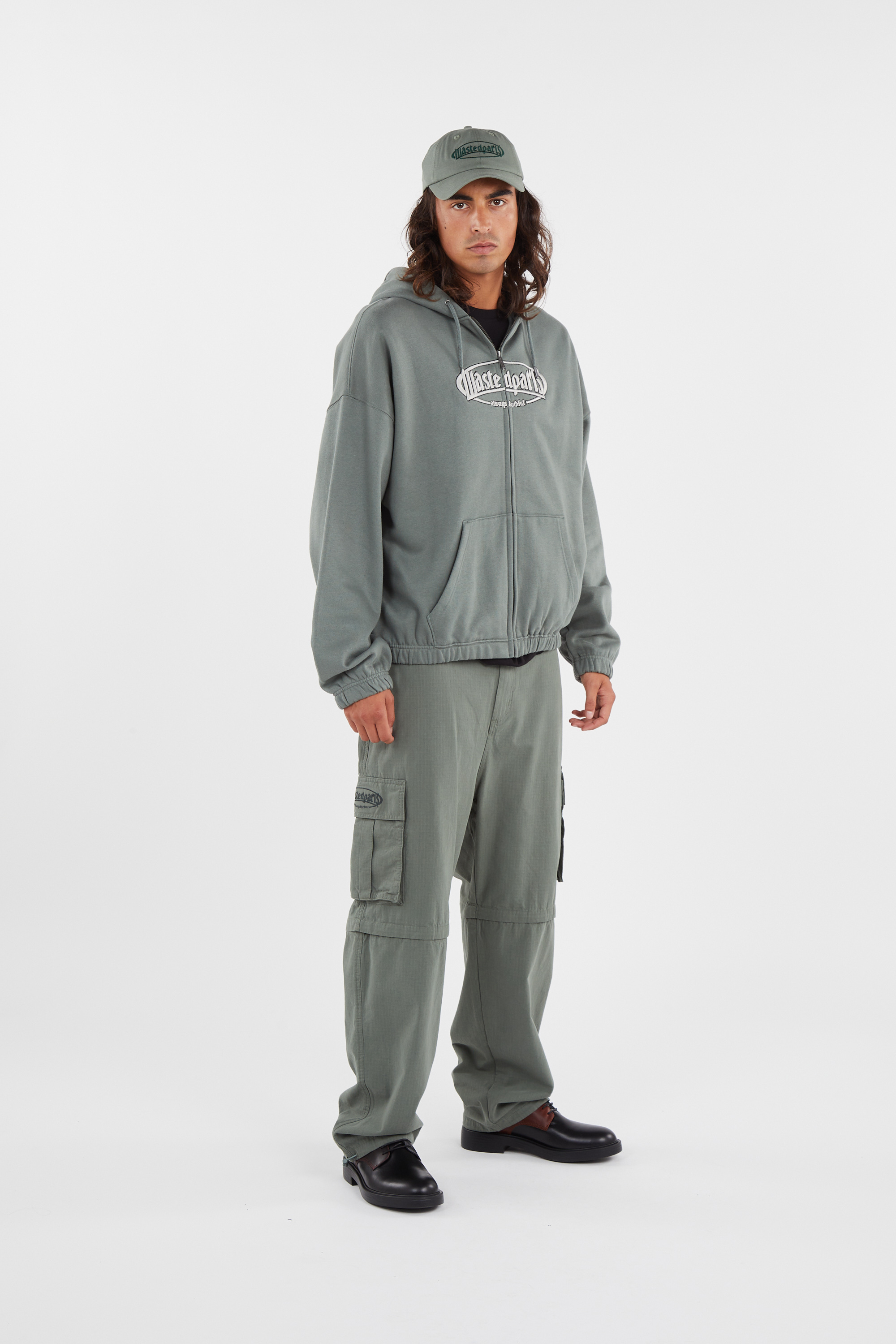 Regular-fit zip-up cotton-blend hoodie with Pony Player Green