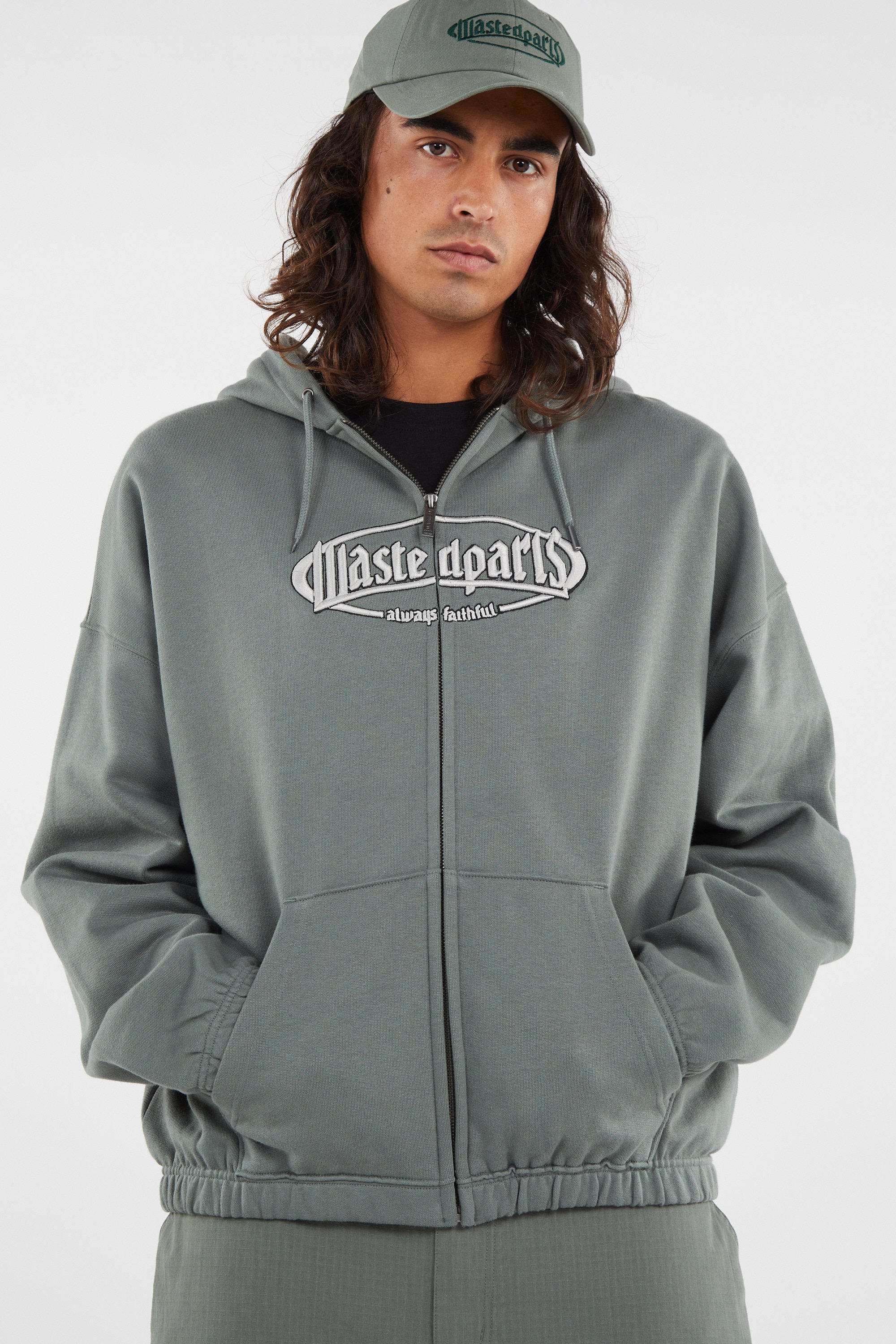 Regular-fit zip-up cotton-blend hoodie with Pony Player | Green by WASTED Regular-fit zip-up cotton-blend hoodie with Pony Player Green
