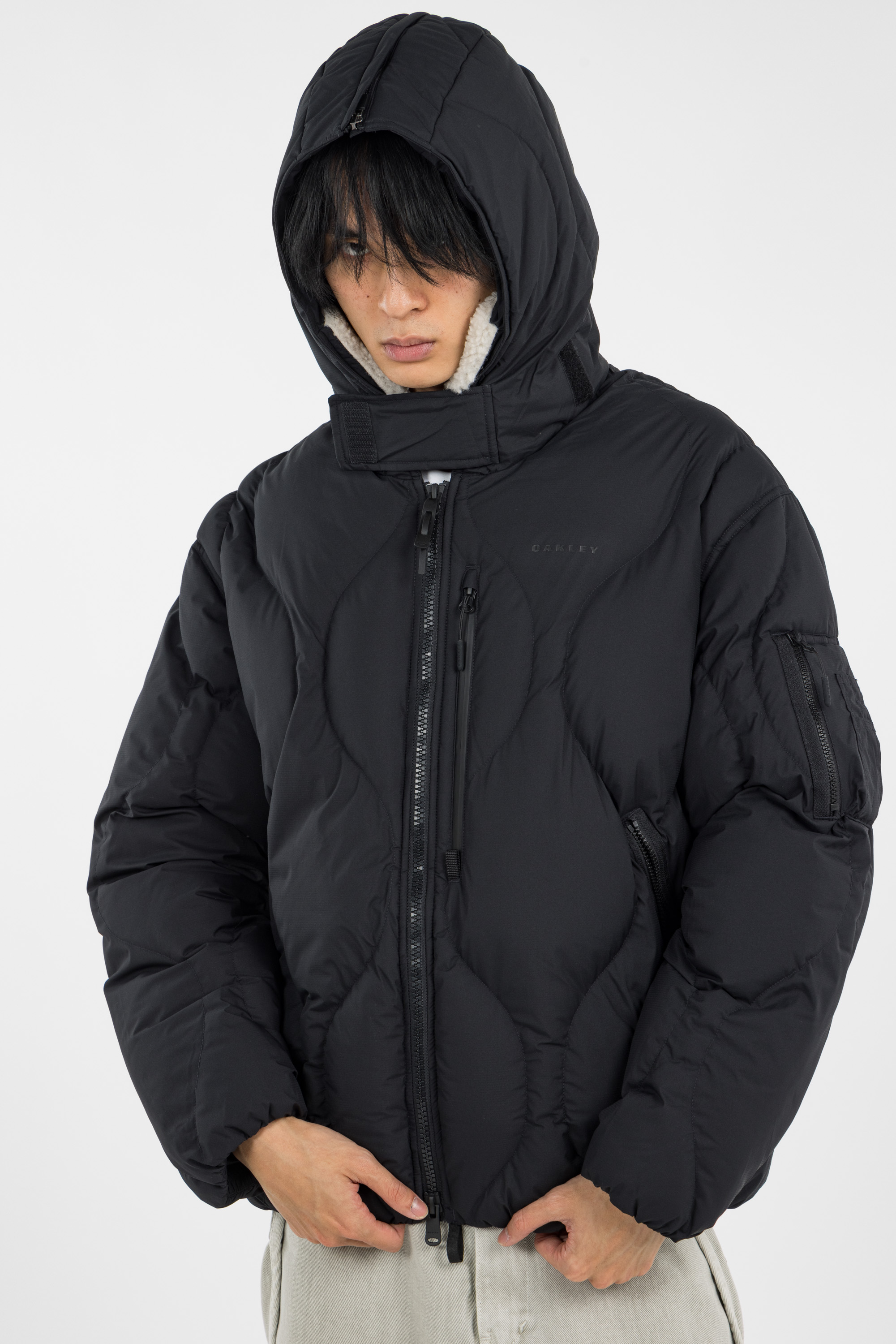 Lightweight quilted padded jacket with high neck Black