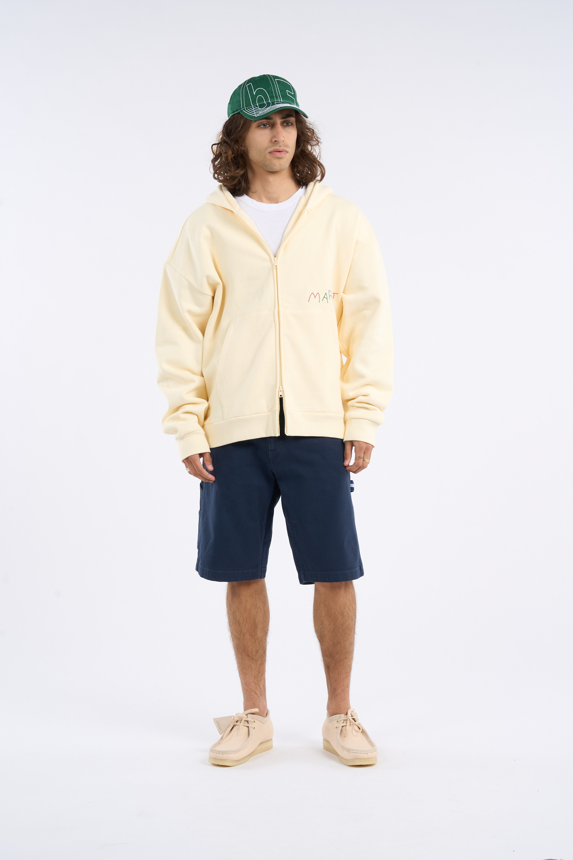 Regular-fit zip-up cotton-blend hoodie with Pony Player Beige