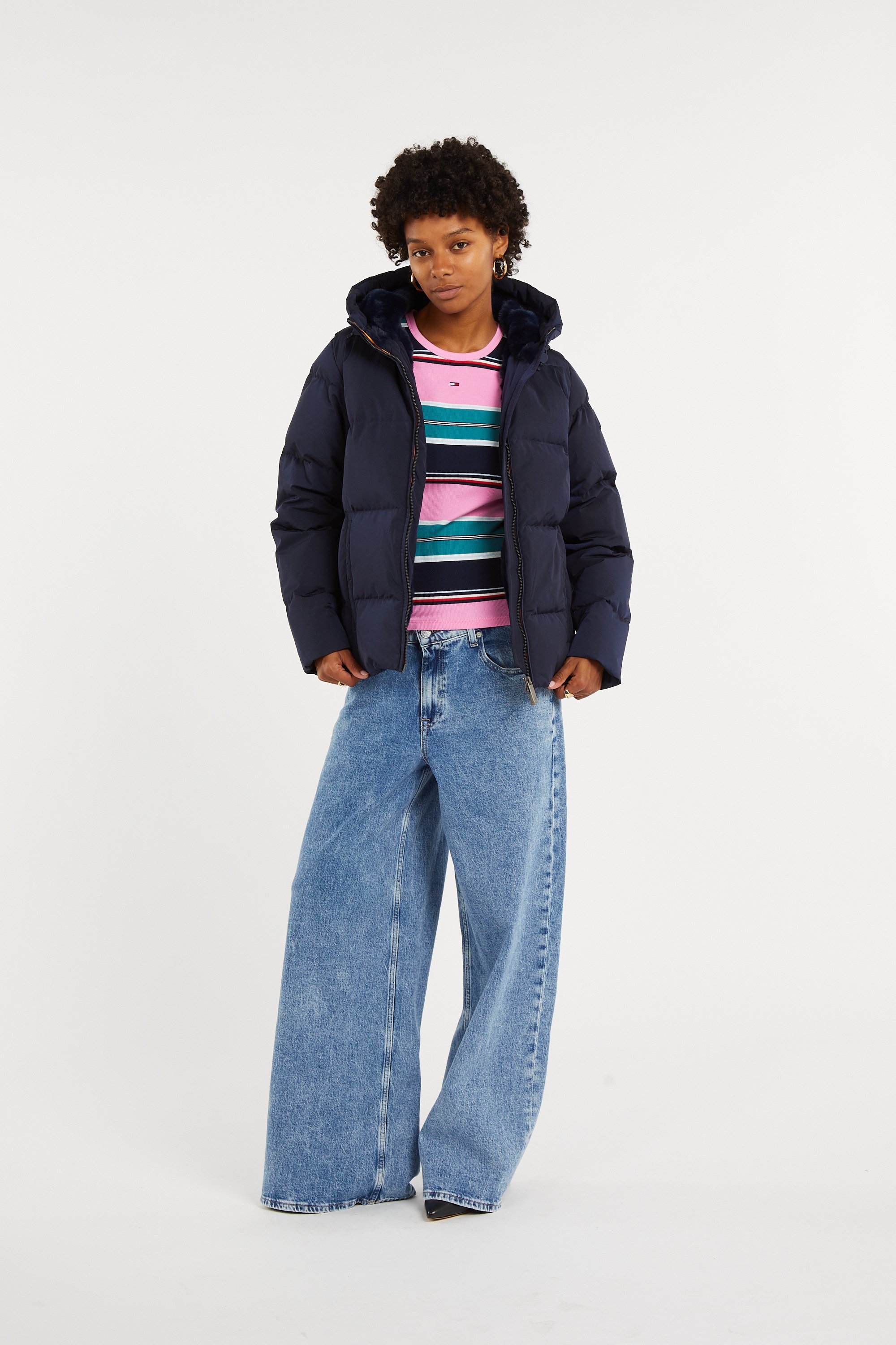 Zipped high-neck colorblock padded jacket with hood K-WAY Blue