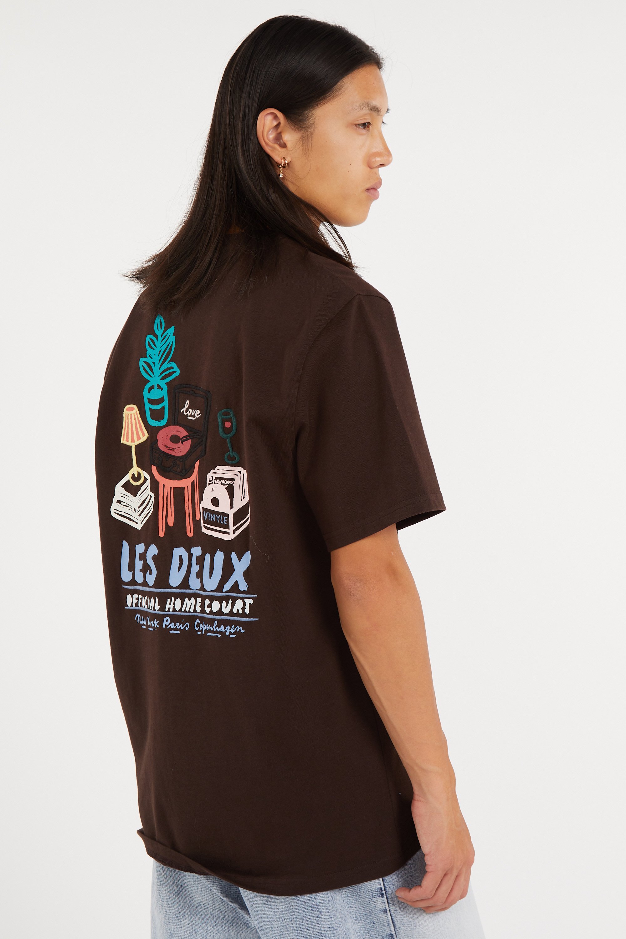 Regular-fit round-neck cotton T-shirt | Brown LES DEUX Men