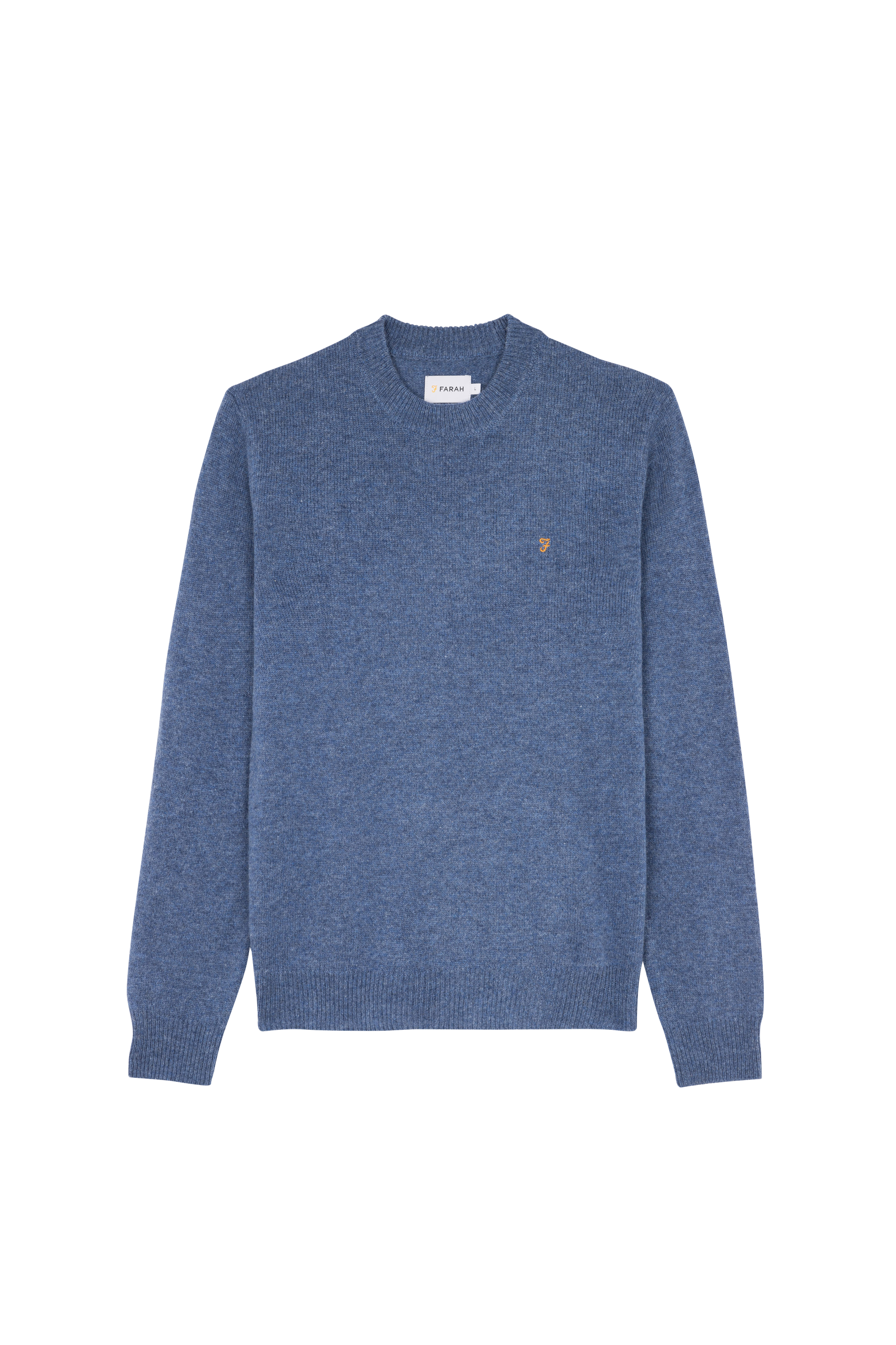 Regular-fit round-neck flecked wool sweater Blue