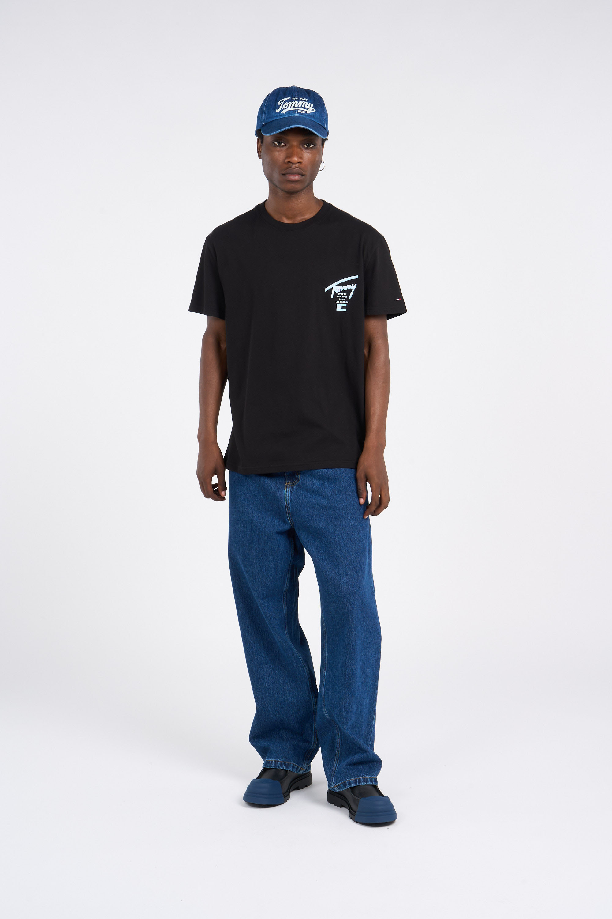 Regular-fit round-neck cotton T-shirt Black