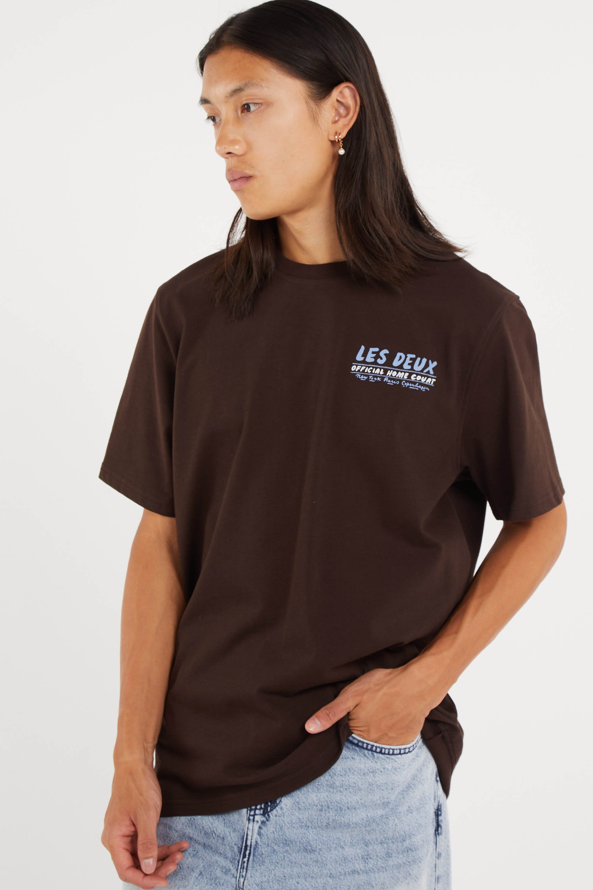 Regular-fit round-neck cotton T-shirt | Brown LES DEUX Men