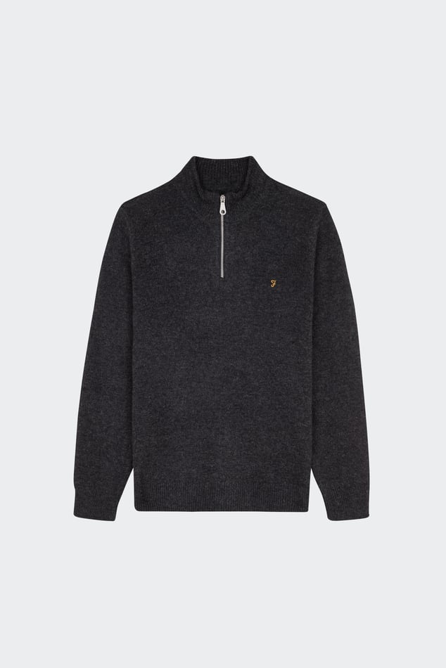 Black Regular fit round neck flecked wool sweater