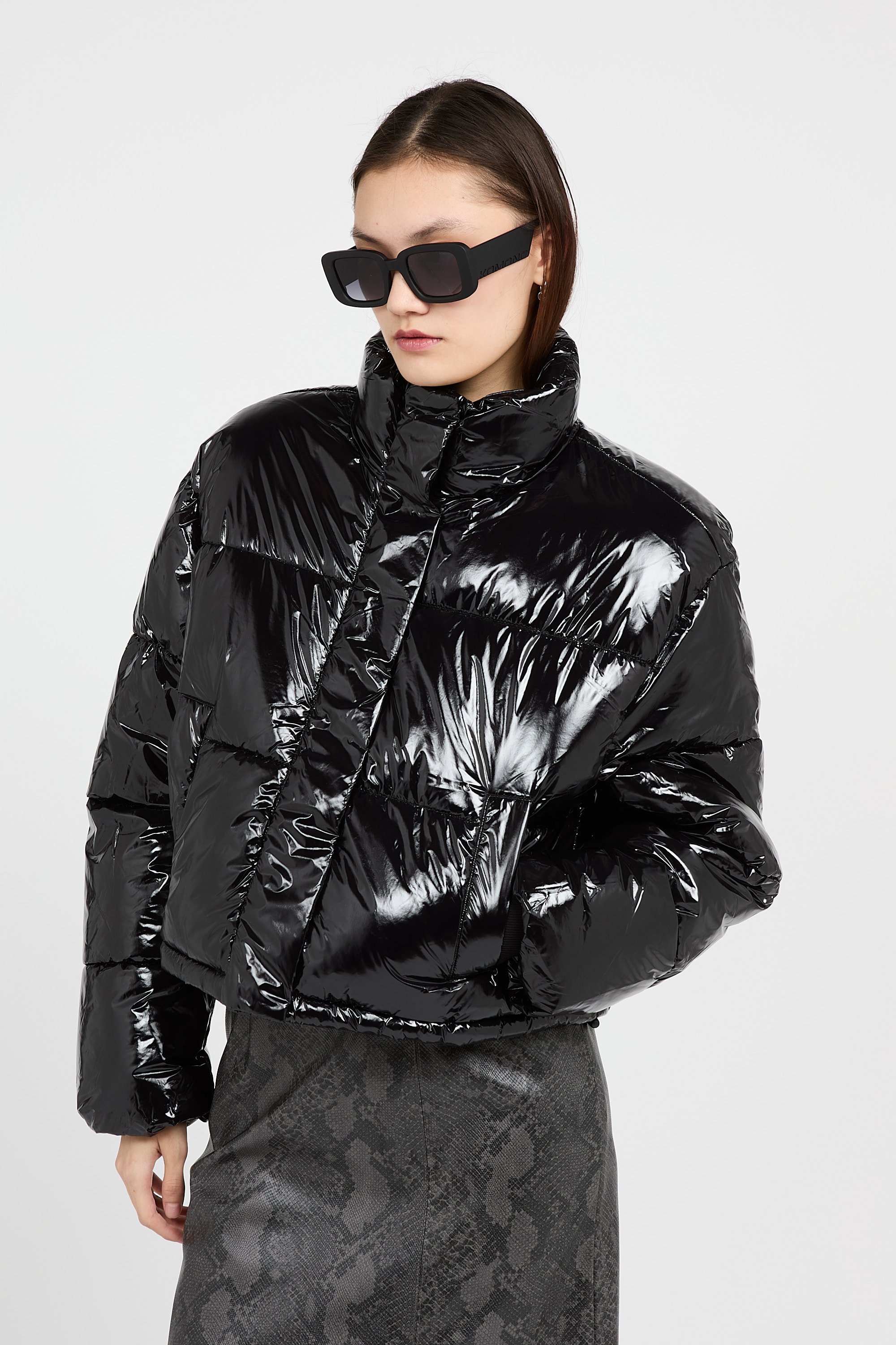 Lightweight quilted padded jacket with high neck Black