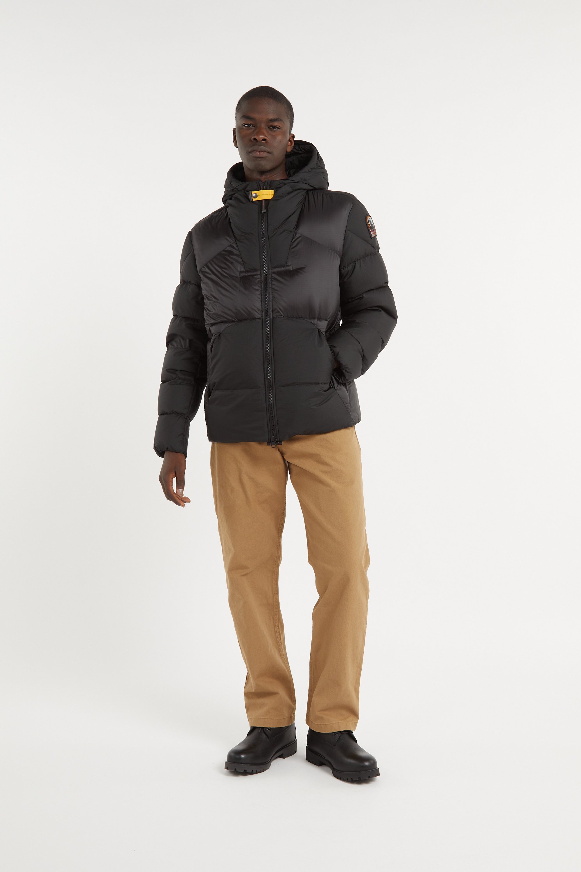 Zipped high-neck colorblock padded jacket with hood PARAJUMPERS Black