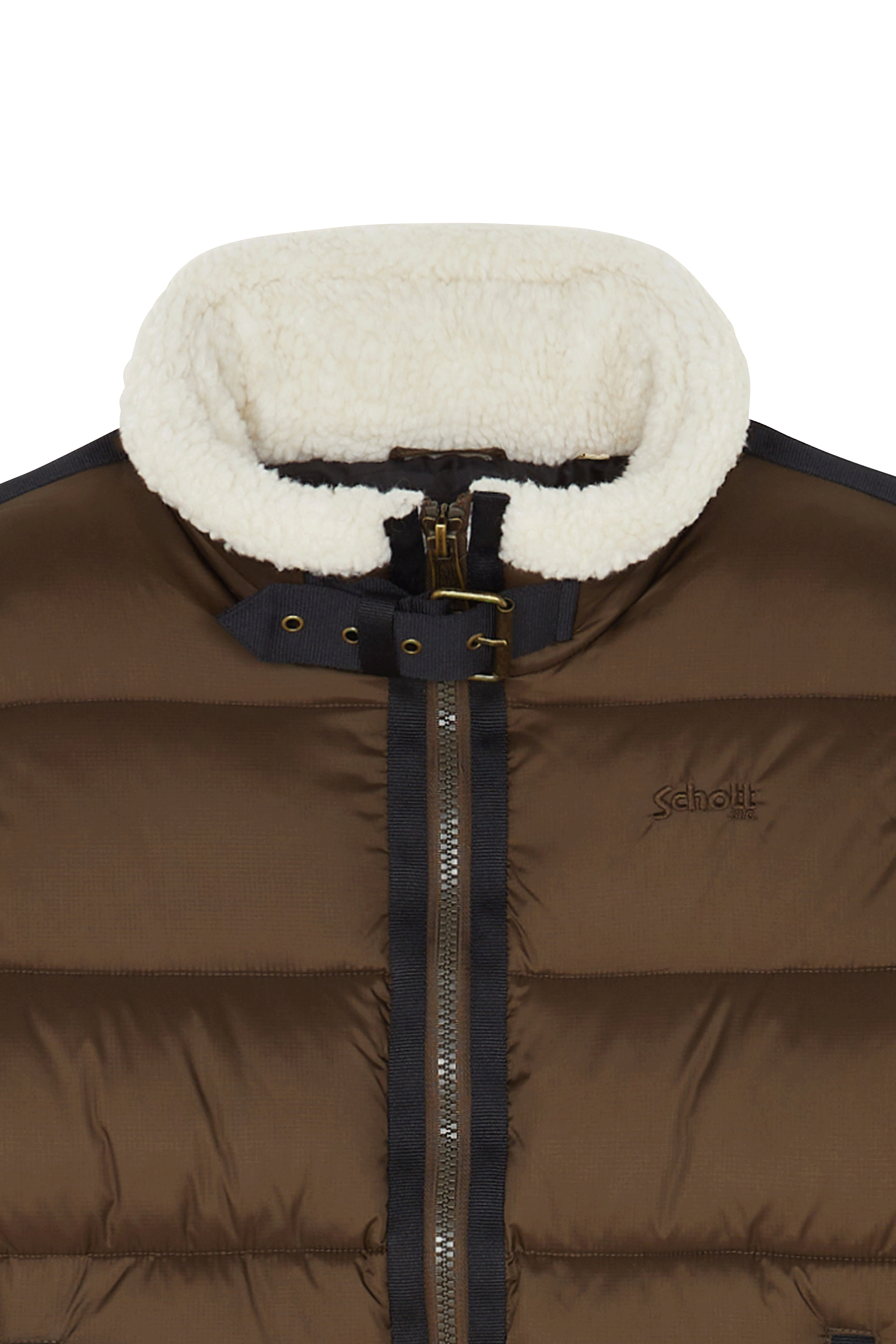 Lightweight quilted padded jacket with high neck Brown