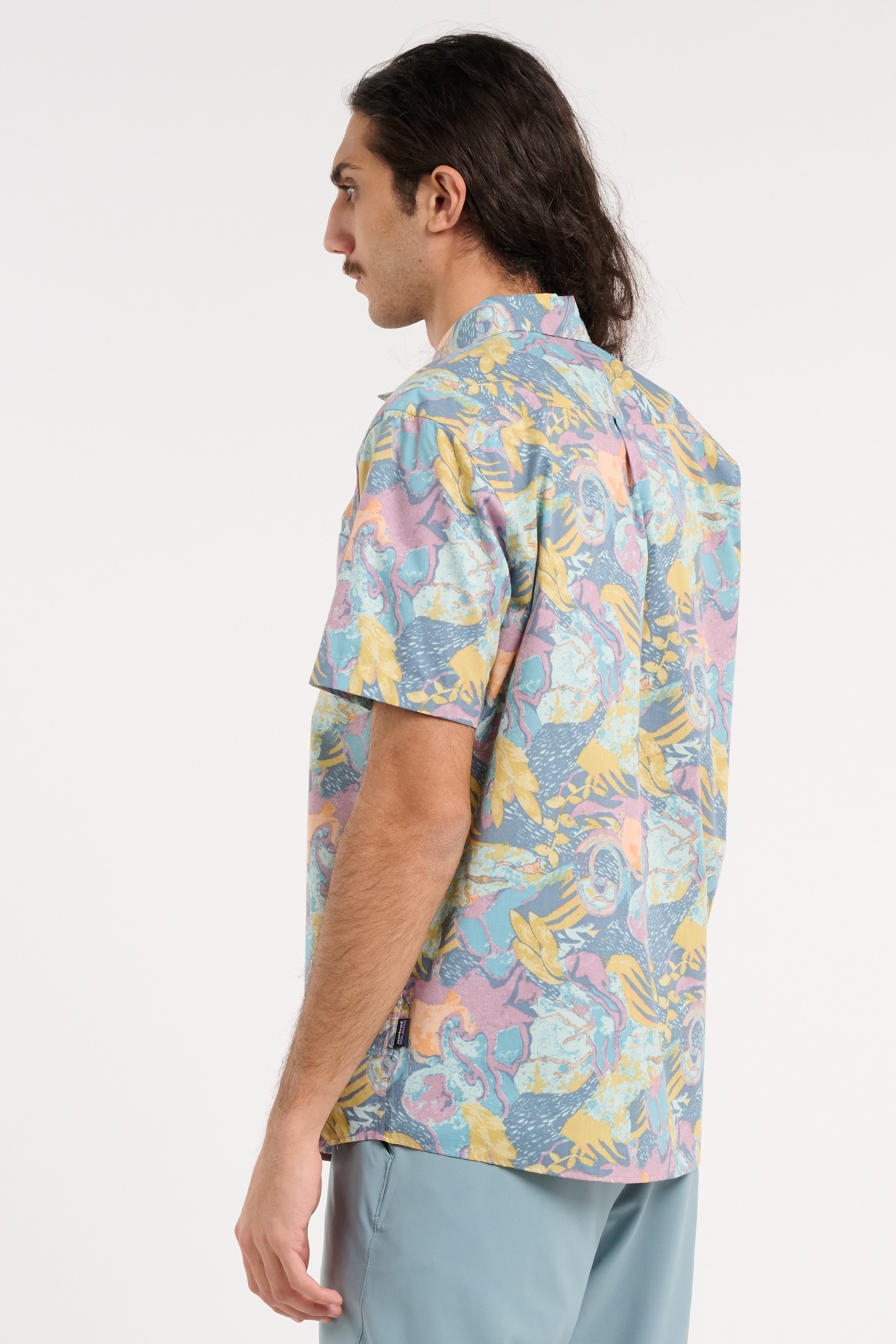 Regular-fit printed organic cotton-blend shirt Blue
