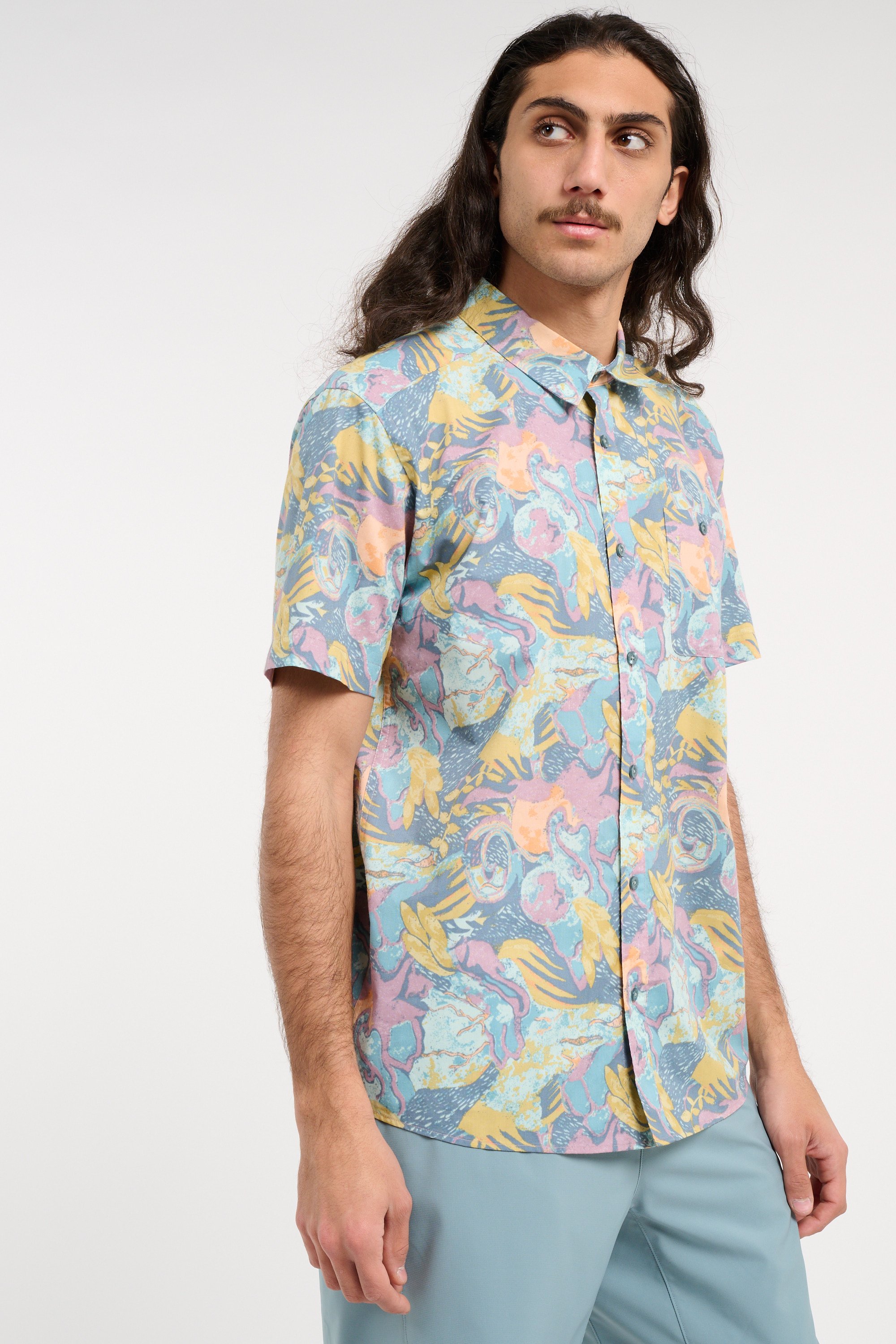 Regular-fit printed organic cotton-blend shirt Blue