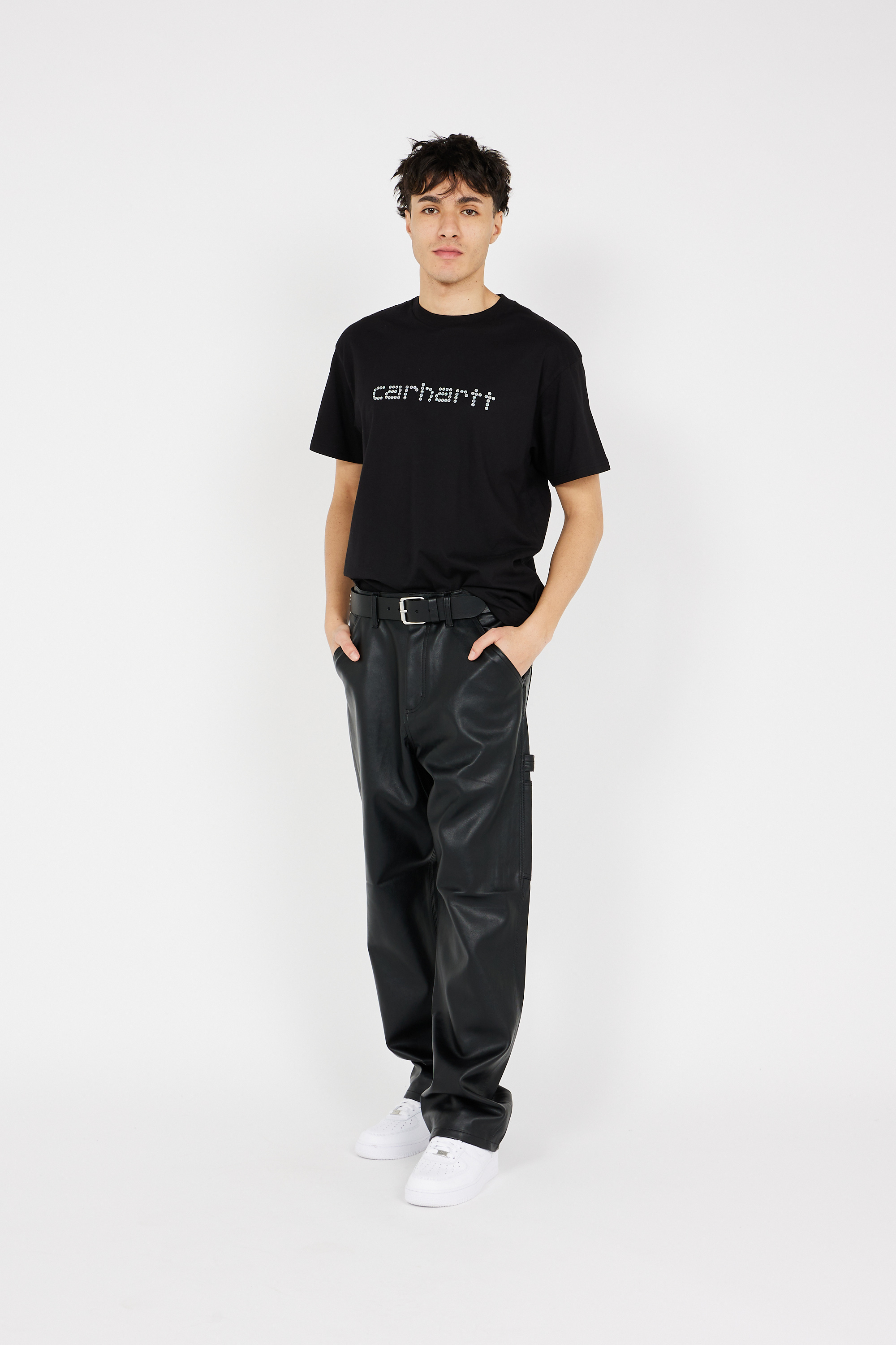 Regular-fit round-neck cotton T-shirt Black