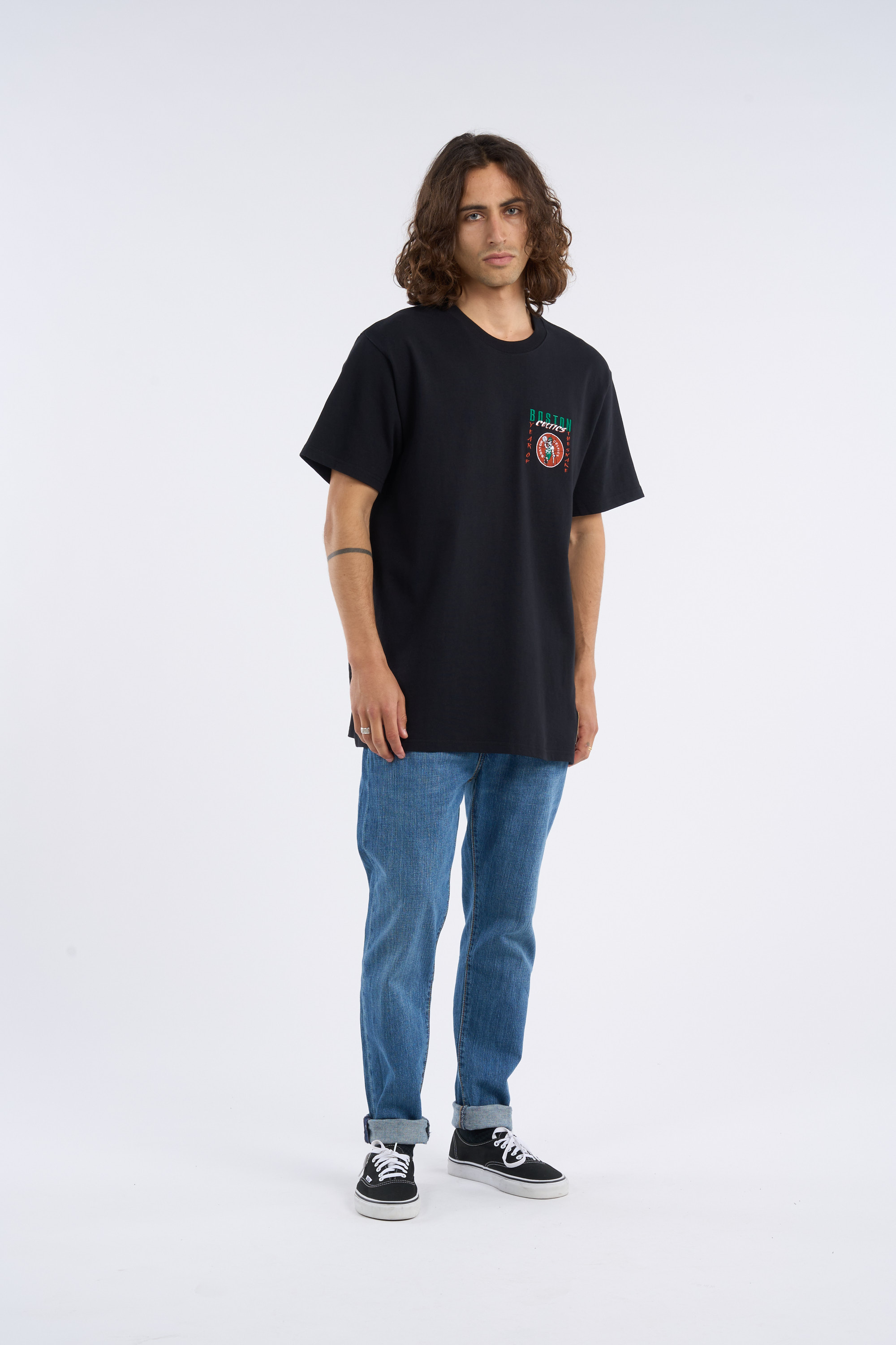 Regular-fit round-neck cotton T-shirt Black
