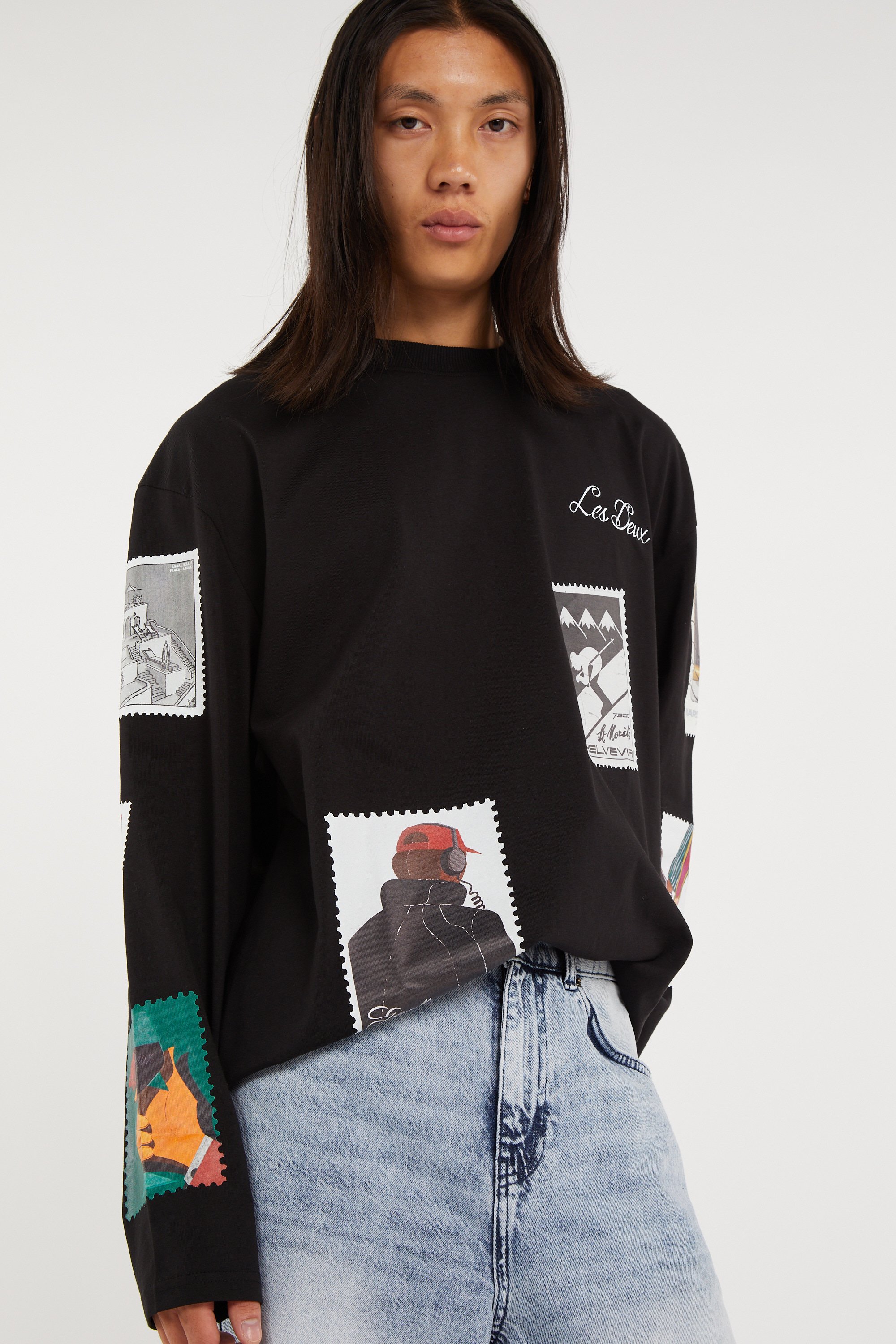 Regular-fit round-neck cotton T-shirt | Black LES DEUX Men