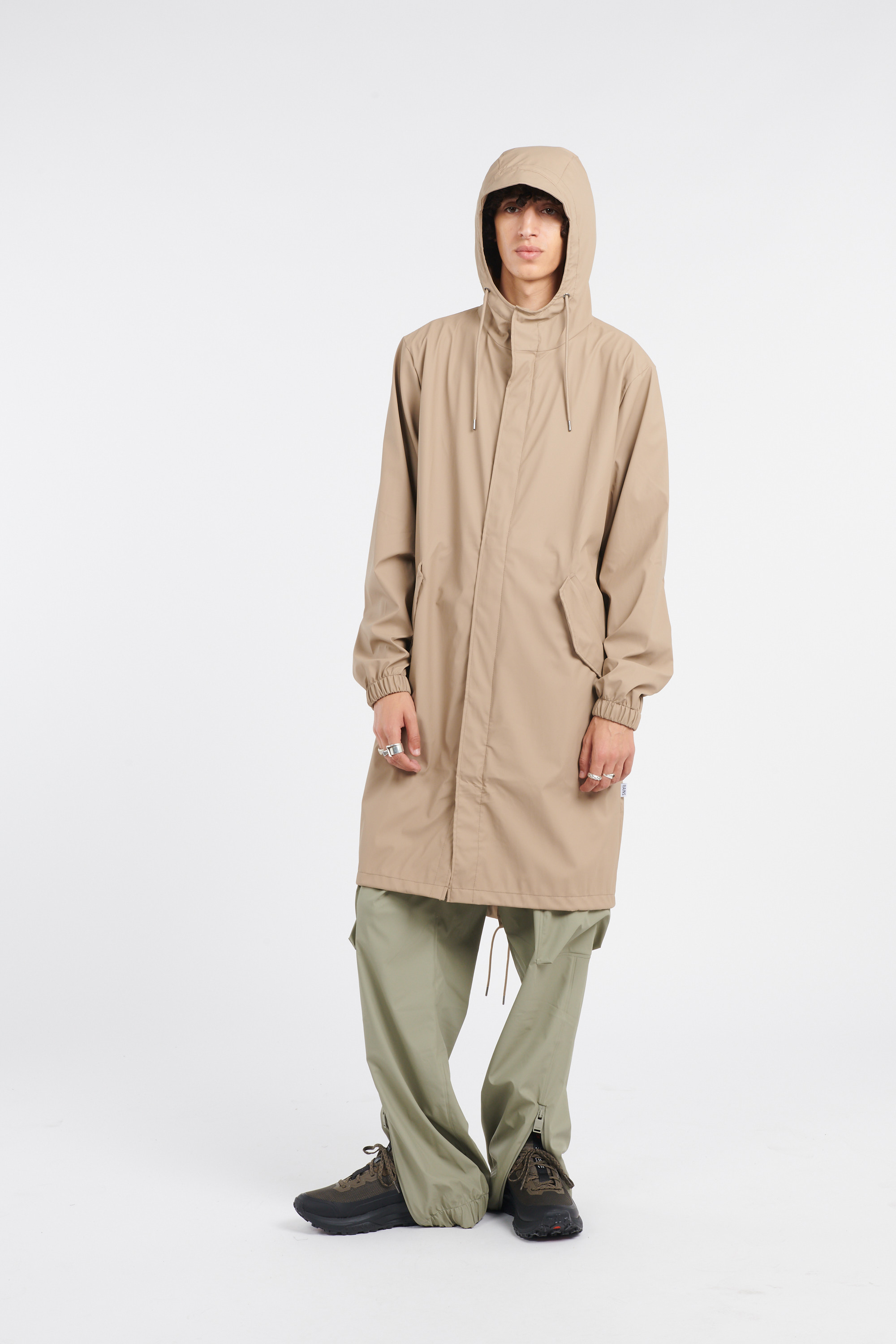 Cotton parka with hood Beige