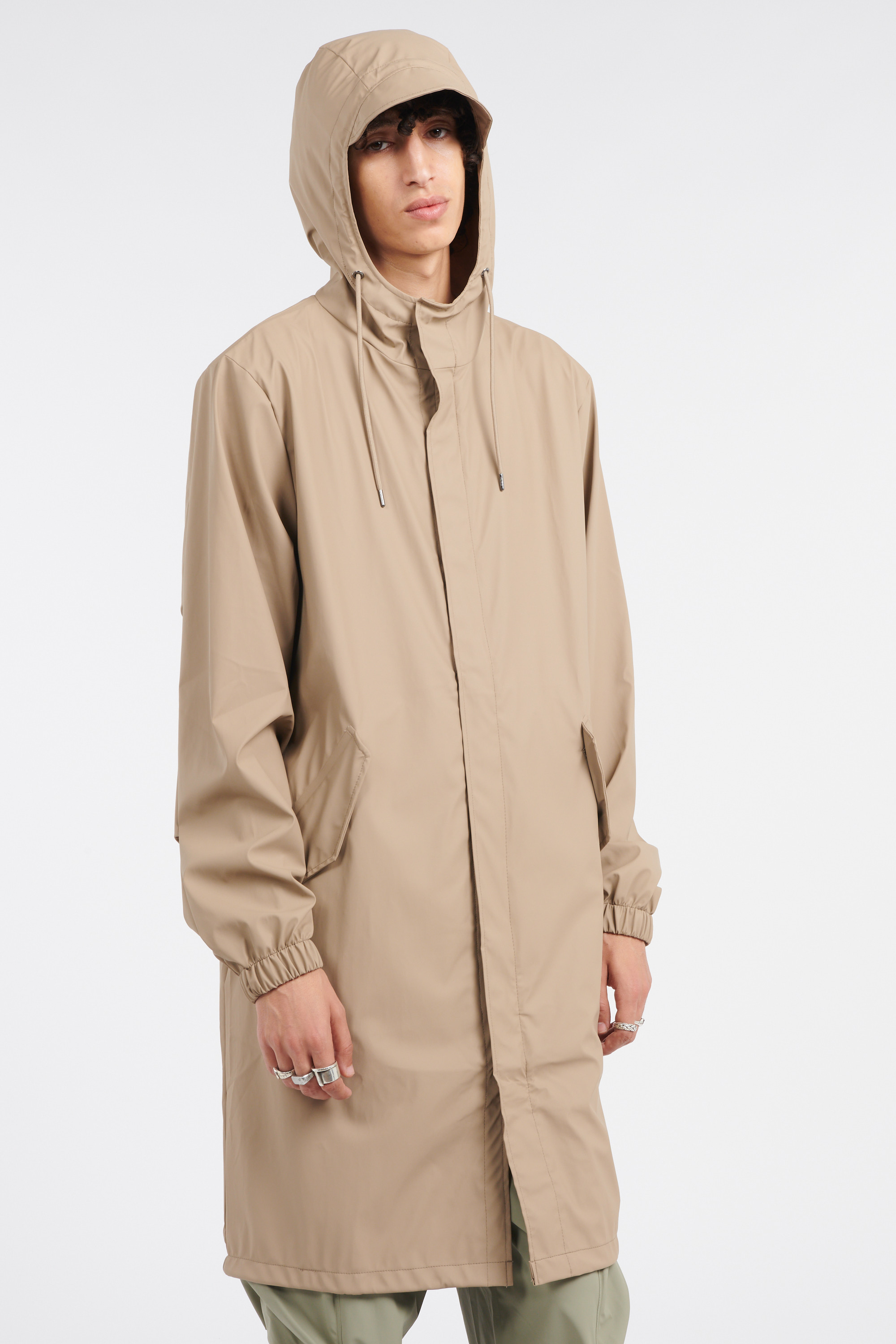 Cotton parka with hood Beige