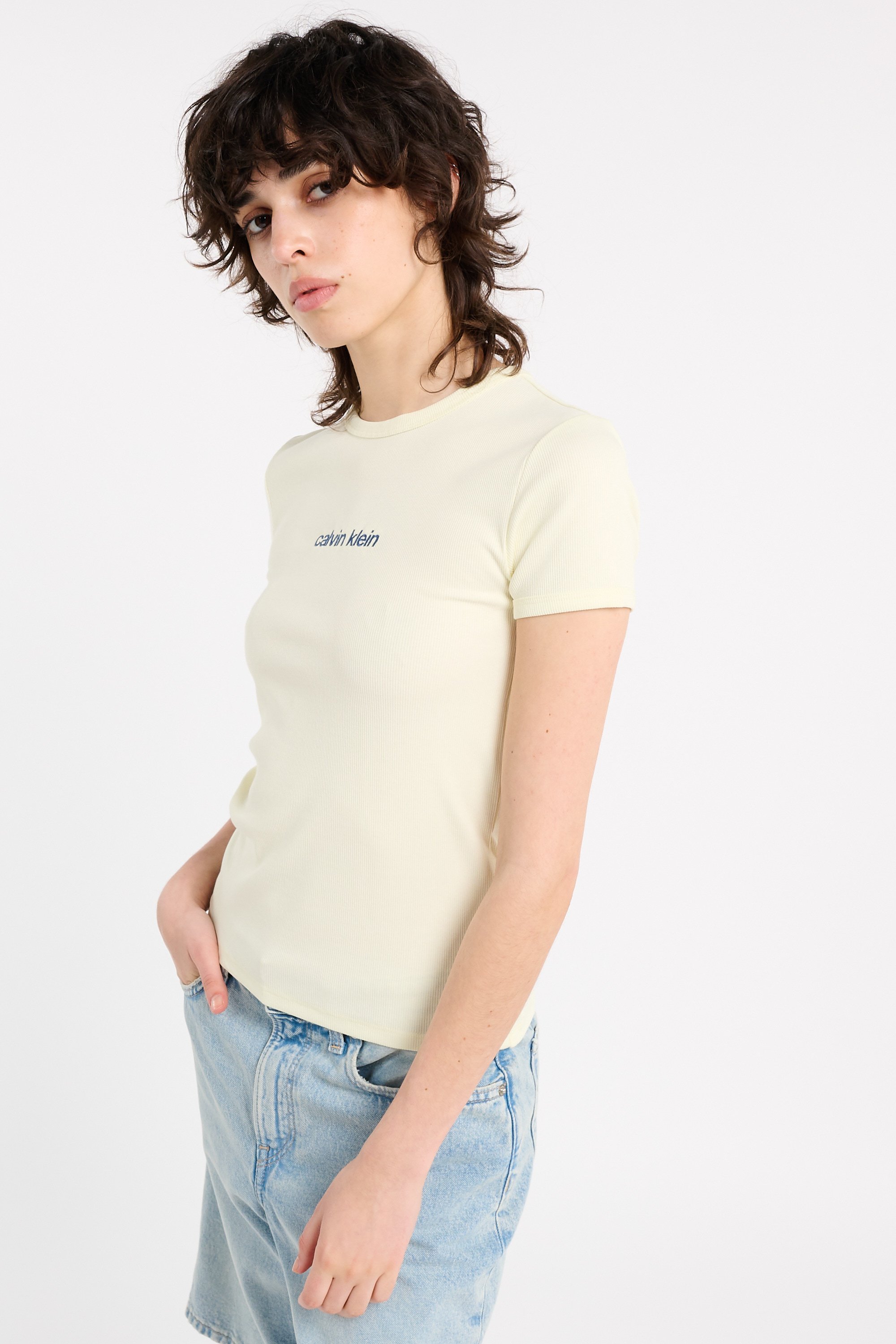 Regular-fit round-neck cotton T-shirt | White CALVIN KLEIN Women