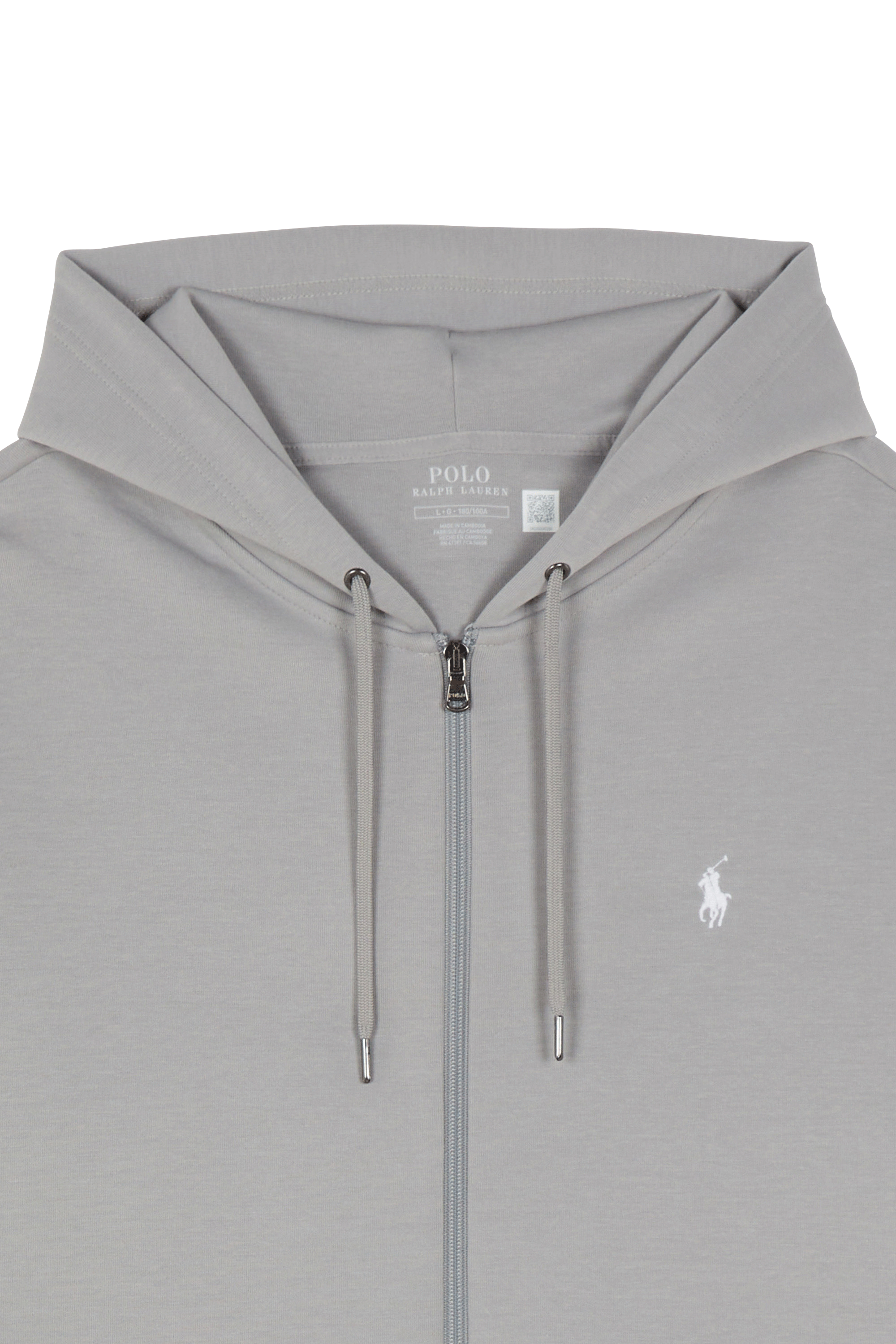 Regular-fit zip-up cotton-blend hoodie with Pony Player Grey