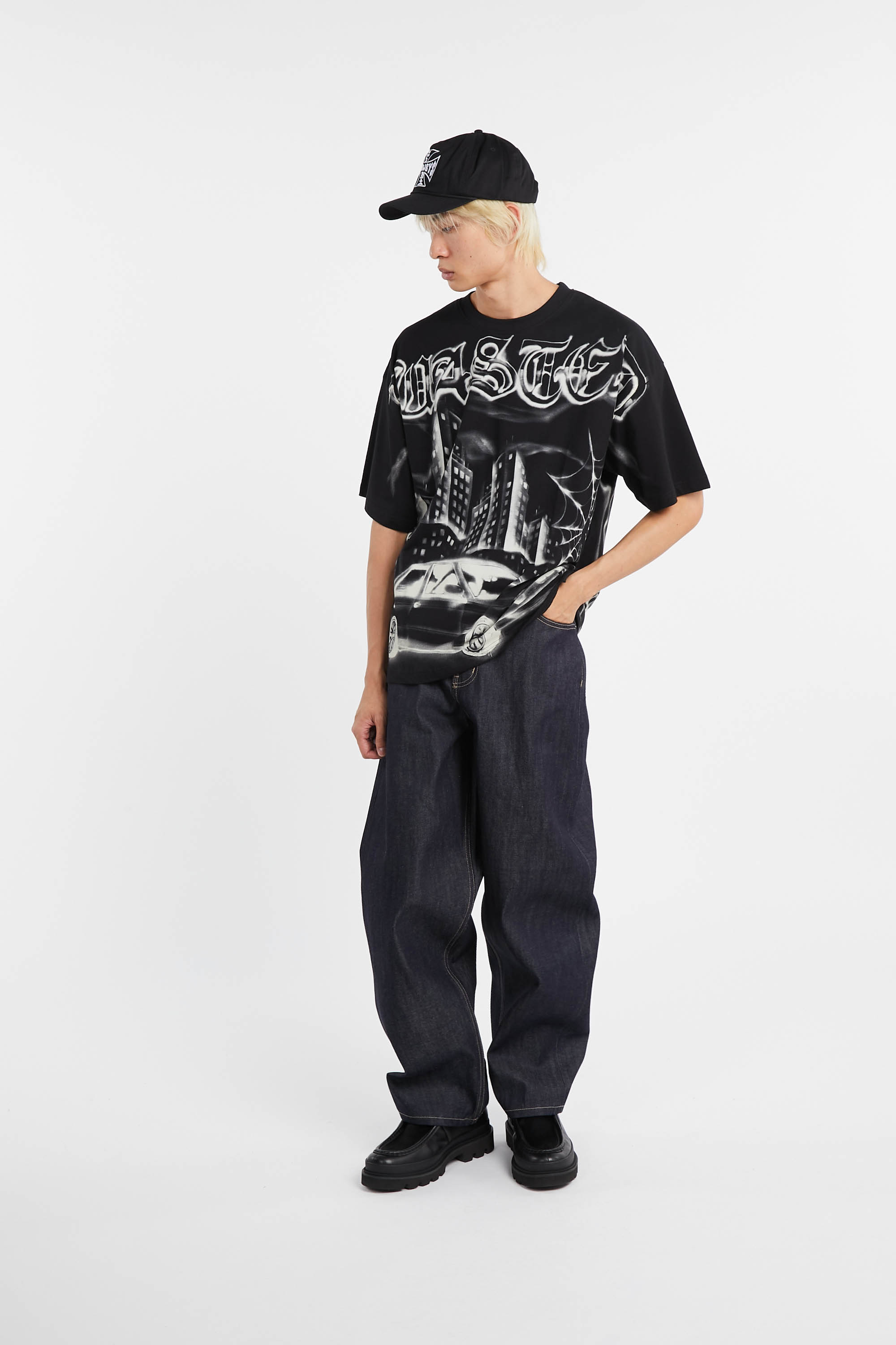 Regular-fit round-neck cotton T-shirt Black