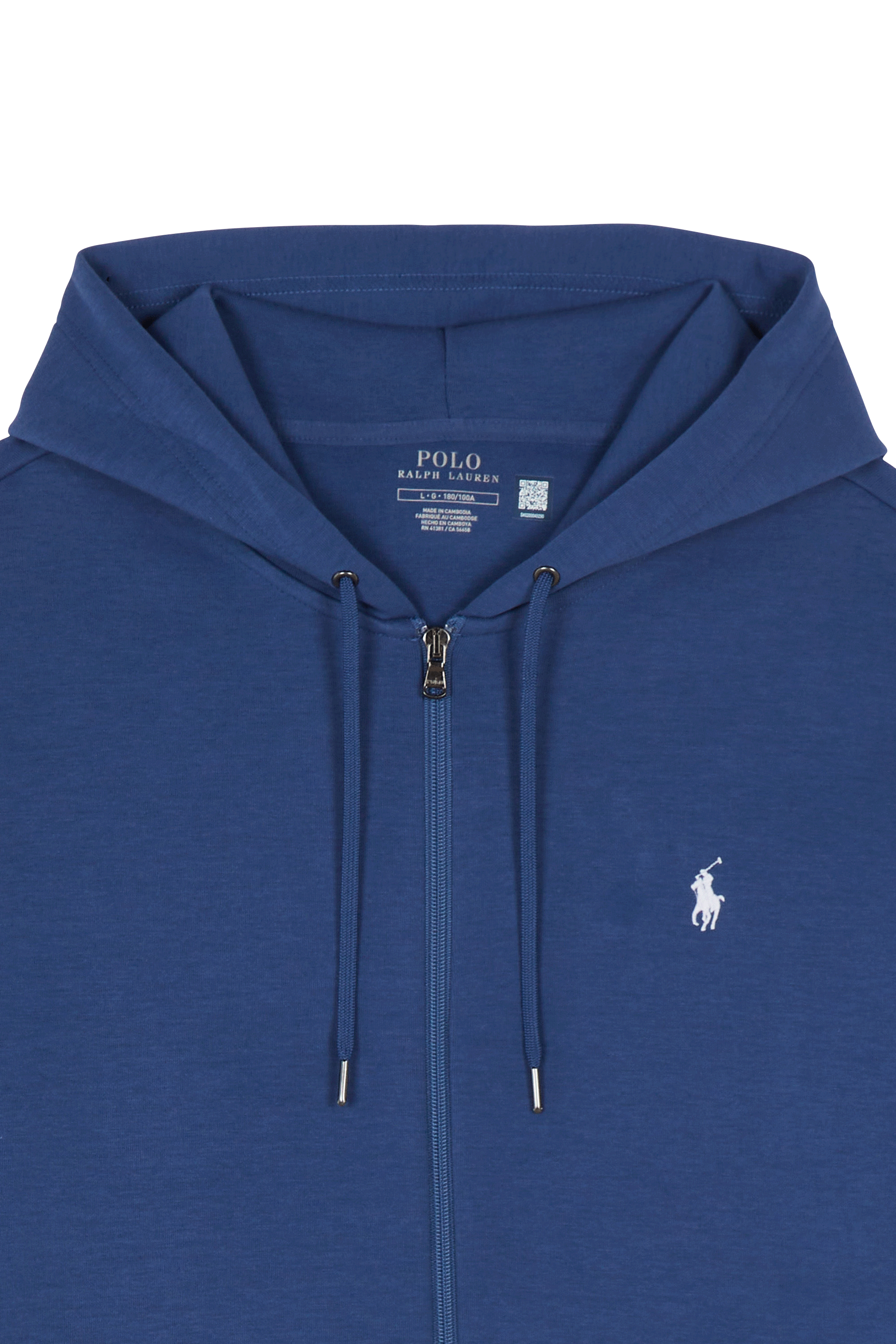 Regular-fit zip-up cotton-blend hoodie with Pony Player Blue