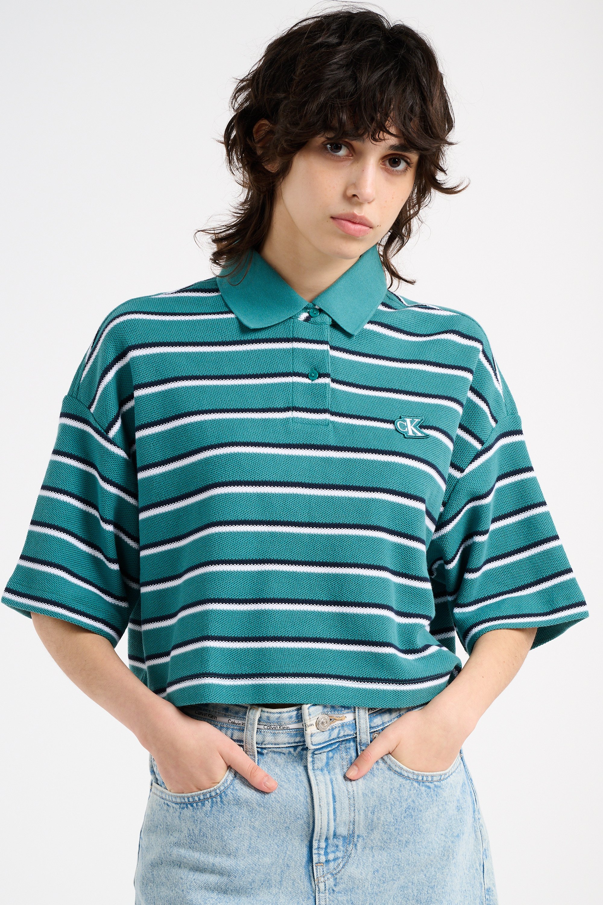 Polo court rayé | Vert CALVIN KLEIN Femme