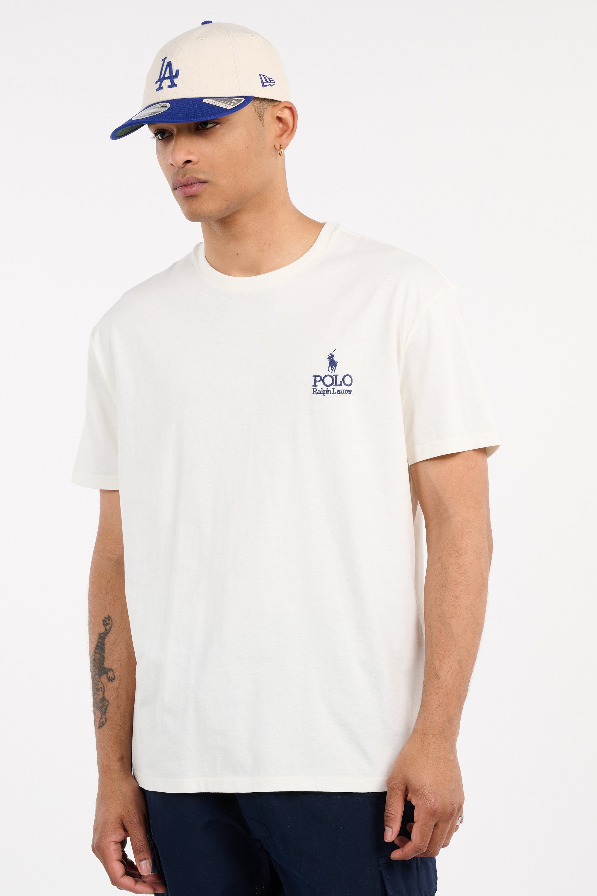 Regular-fit round-neck cotton T-shirt Beige