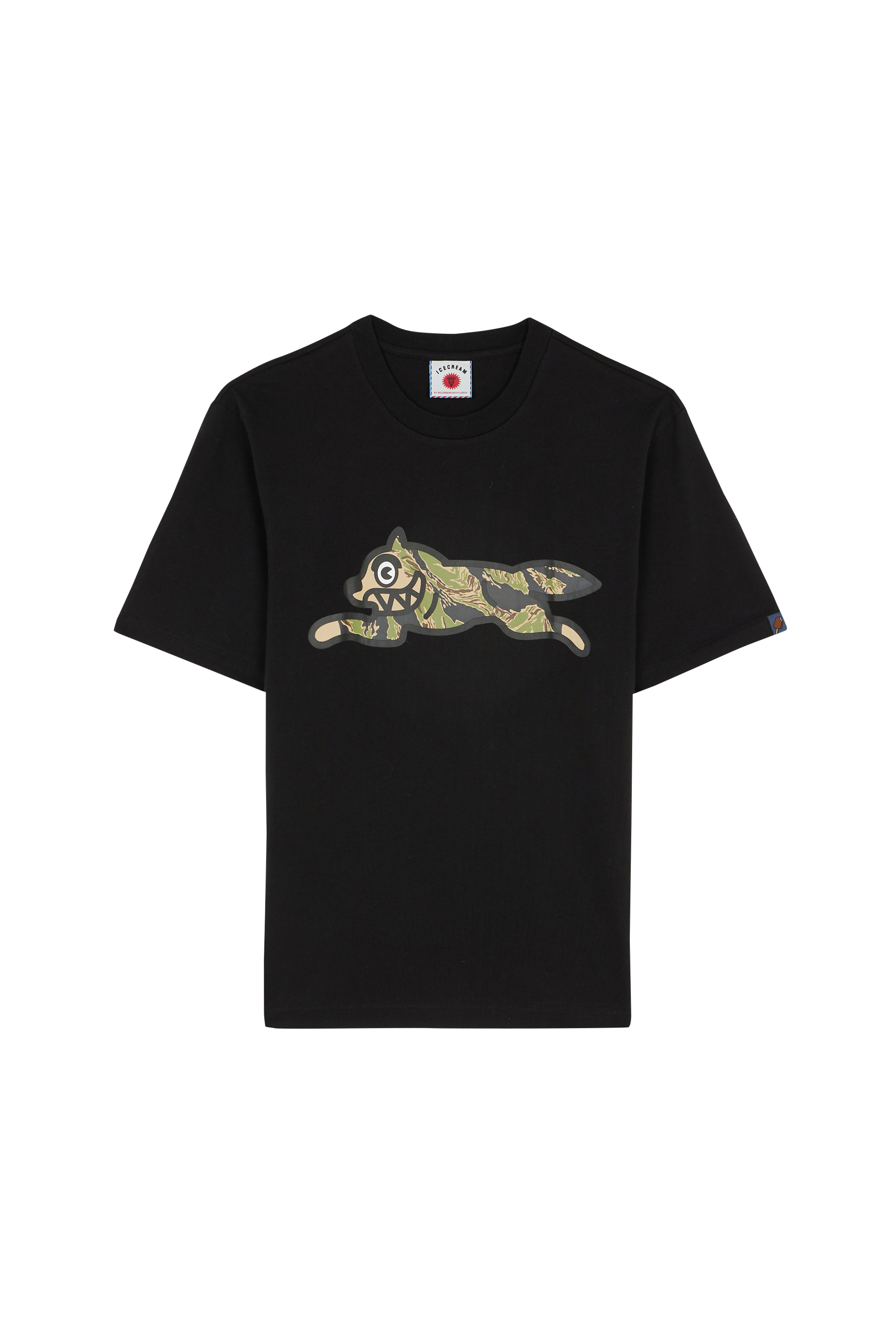 Regular-fit round-neck cotton T-shirt TIGER STRIPE RUNNING DOG Black