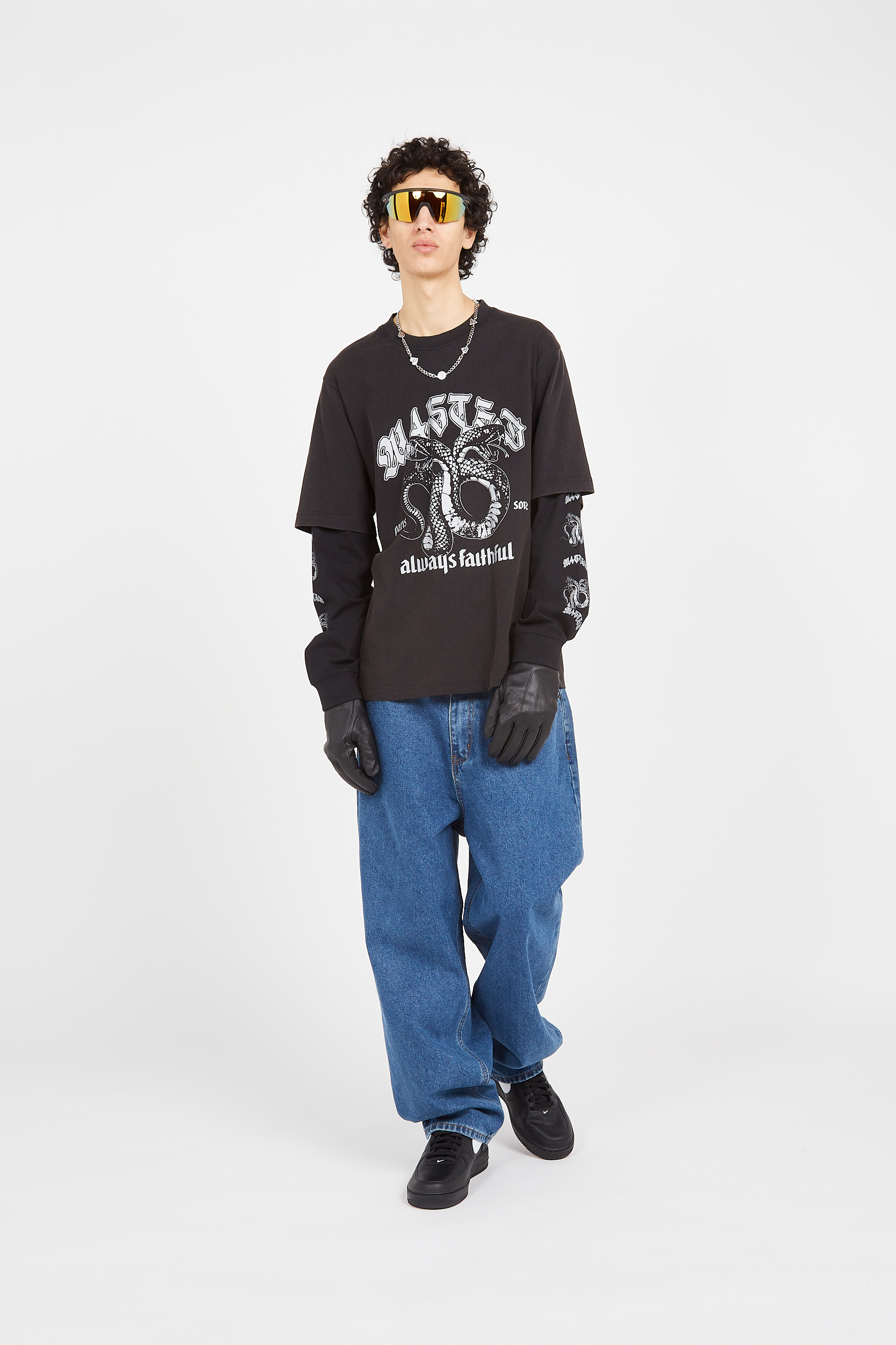 Regular-fit round-neck cotton T-shirt Black