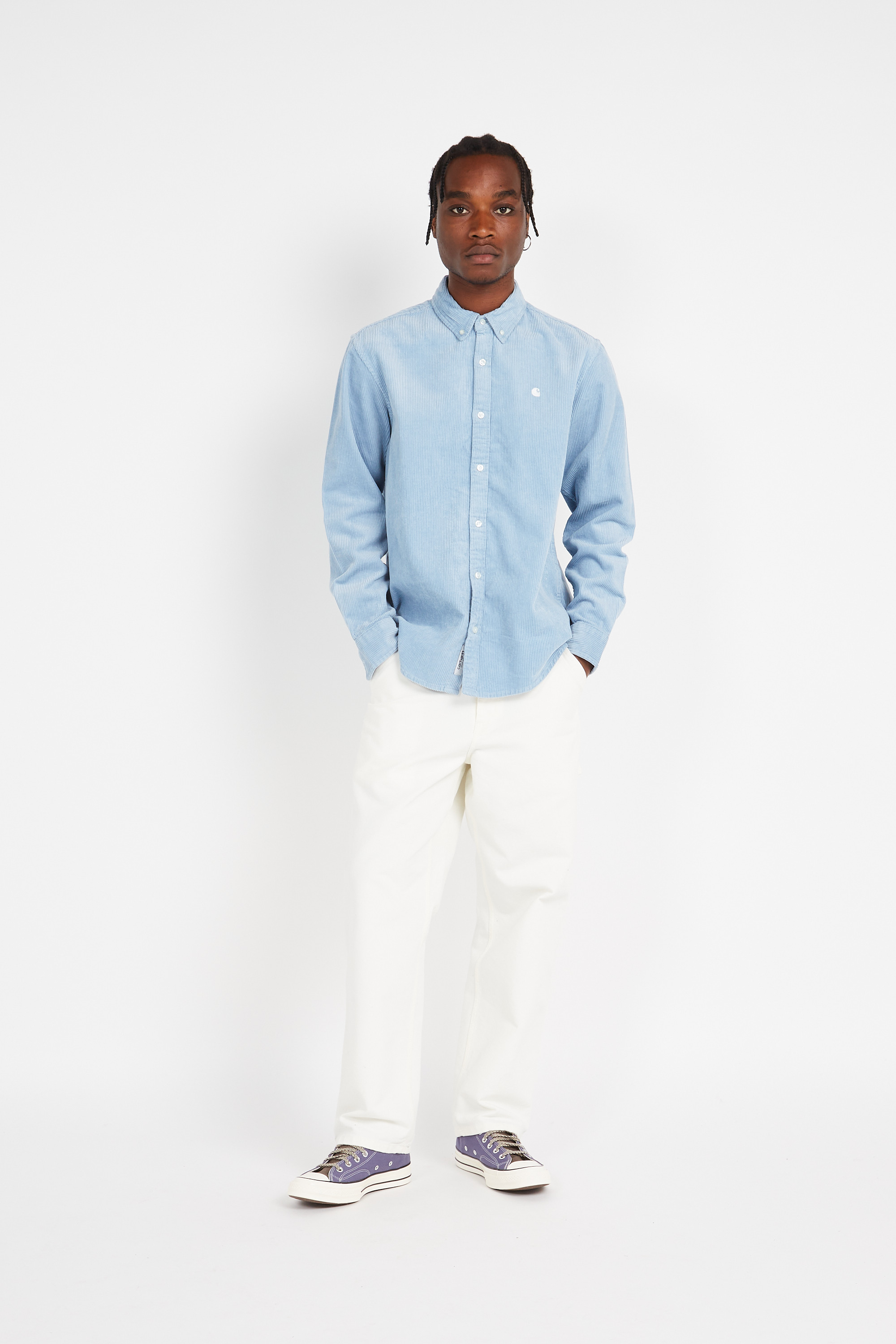 Cotton overshirt with button-down collar Blue