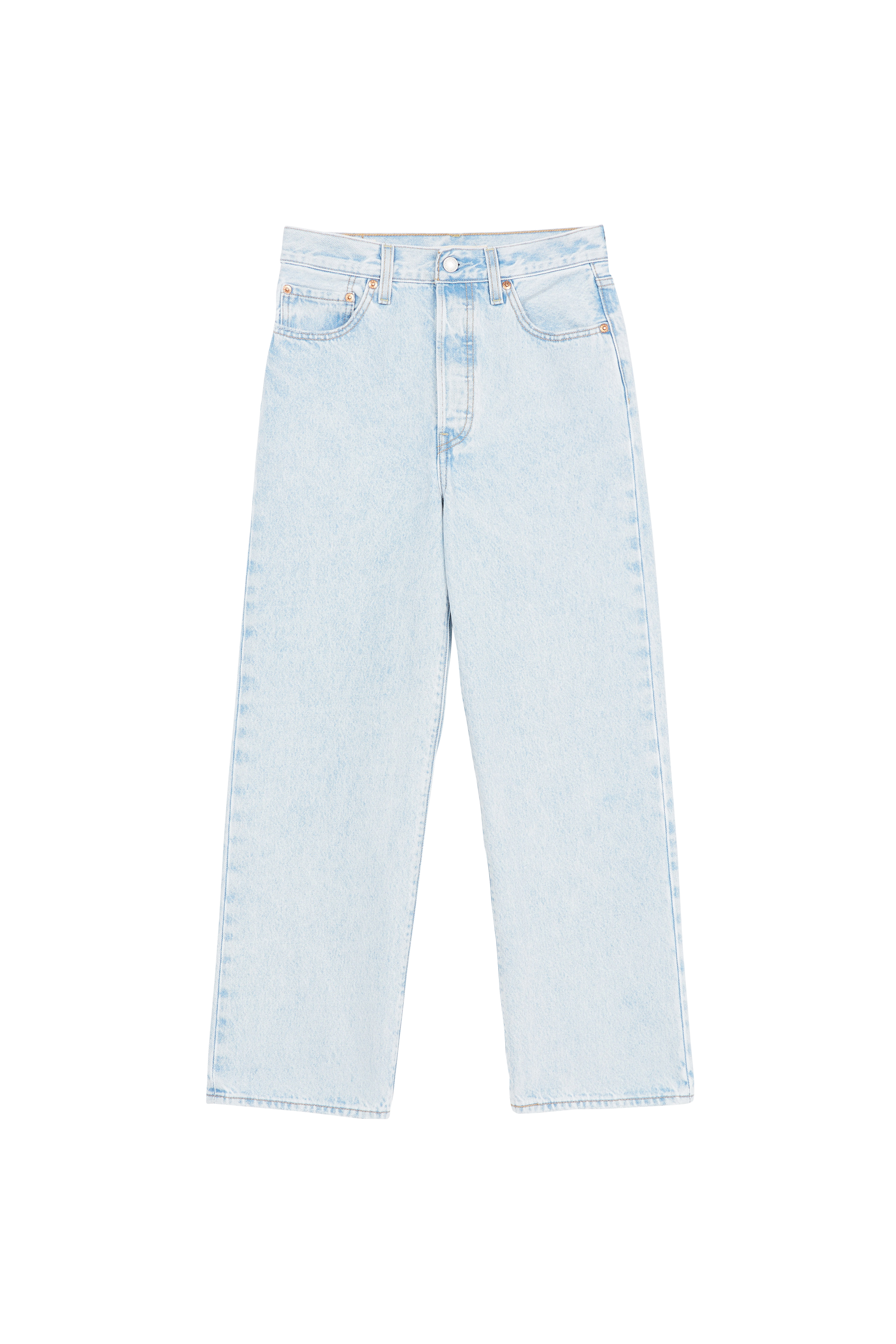 Jean droit taille haute en coton  Bleu