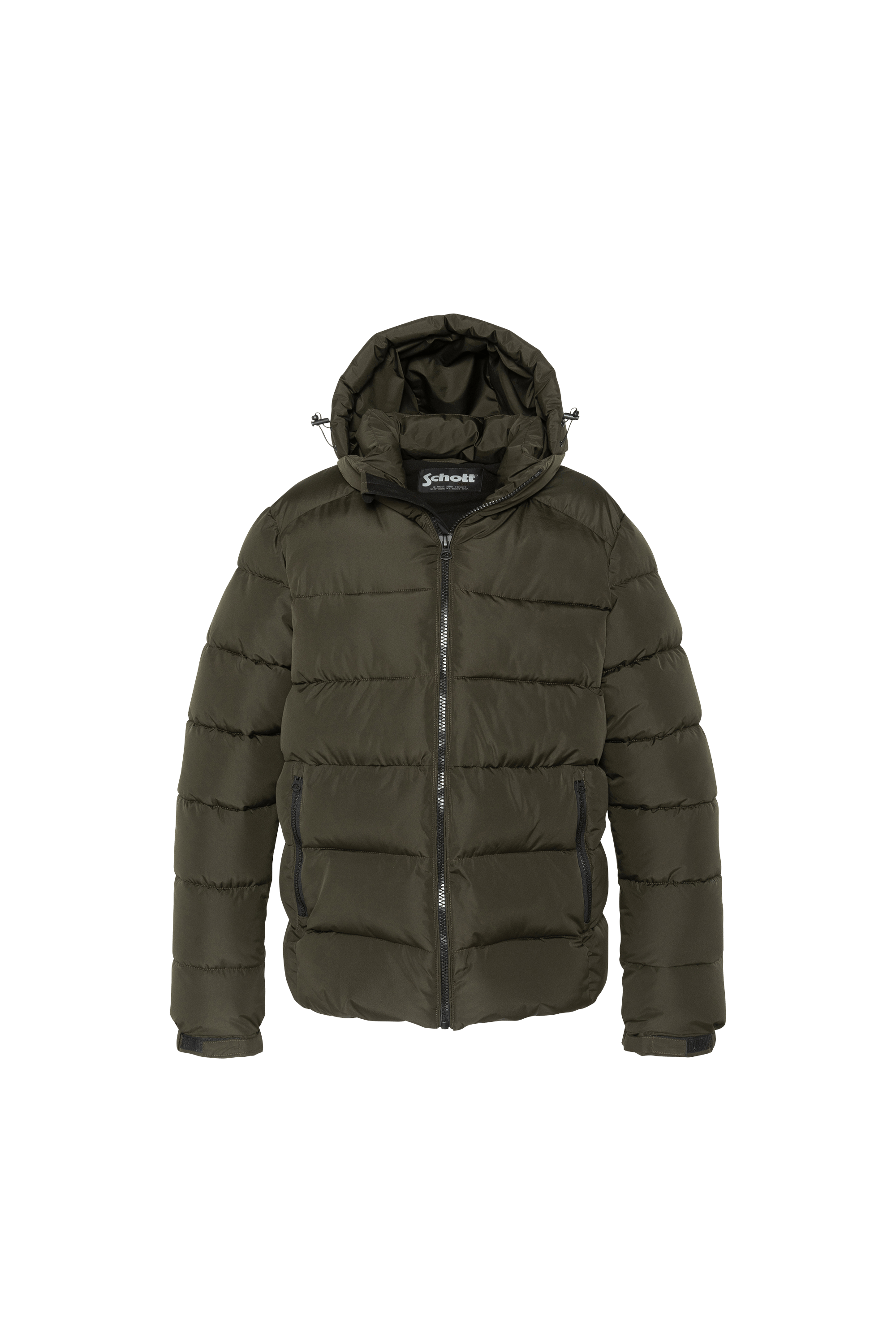 Zipped high-neck colorblock padded jacket with hood  Dark kaki