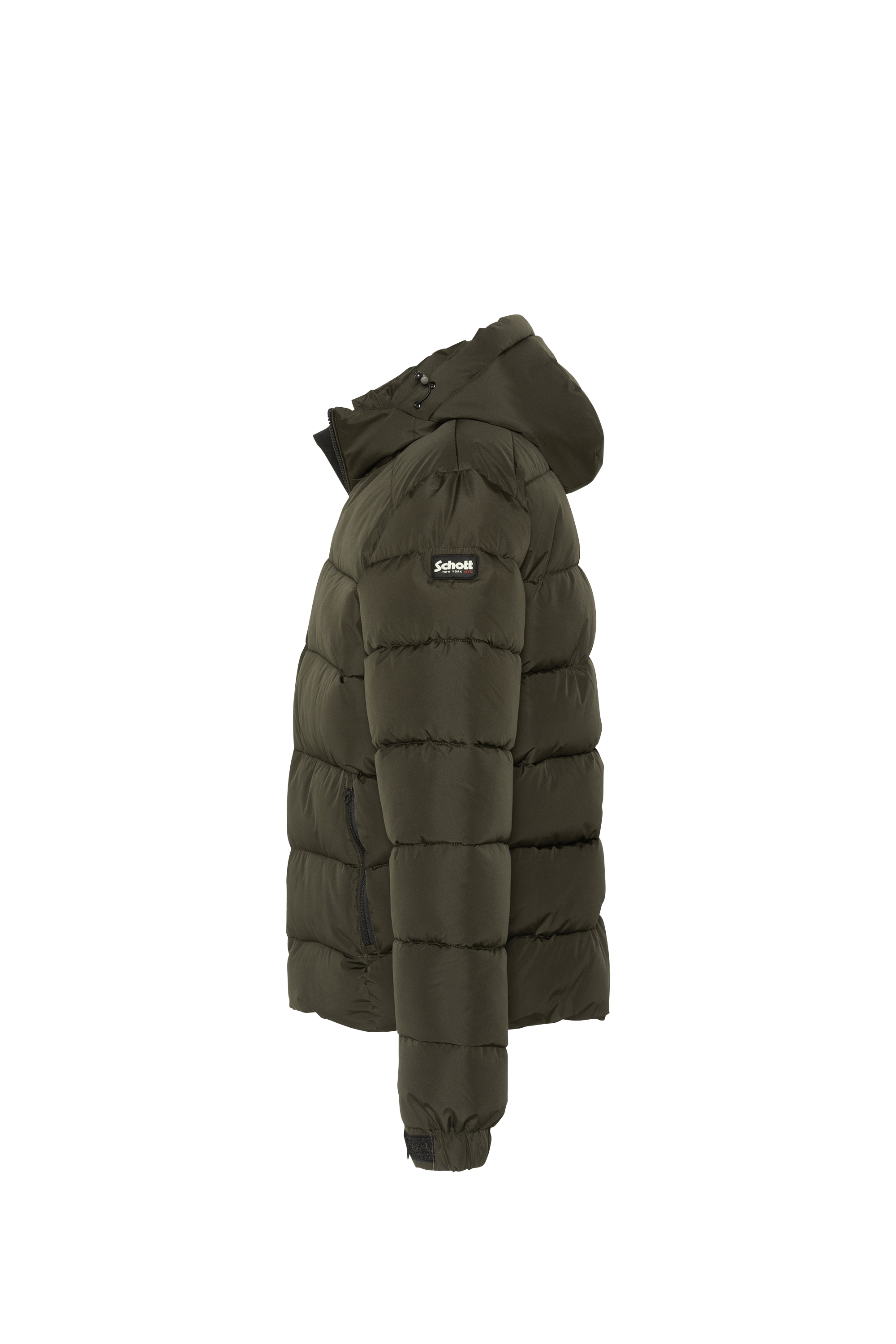 Zipped high-neck colorblock padded jacket with hood | Green SCHOTT Men